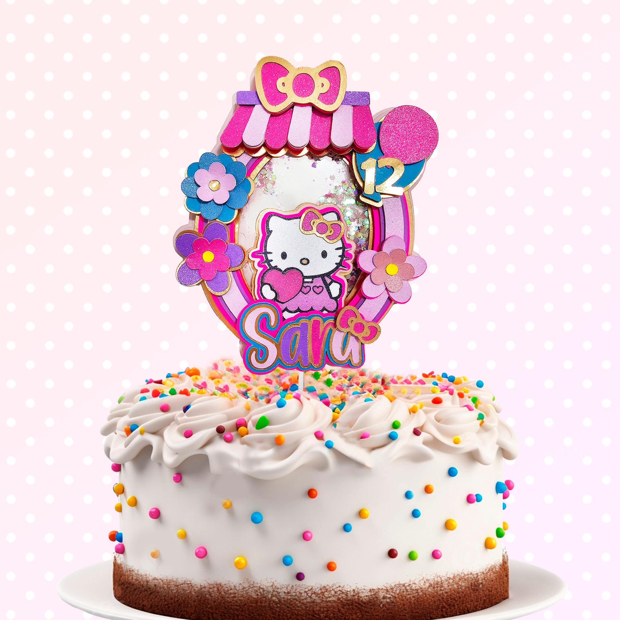 Personalized 3D Glitter Cartoon Cake Topper HELLO KITTY