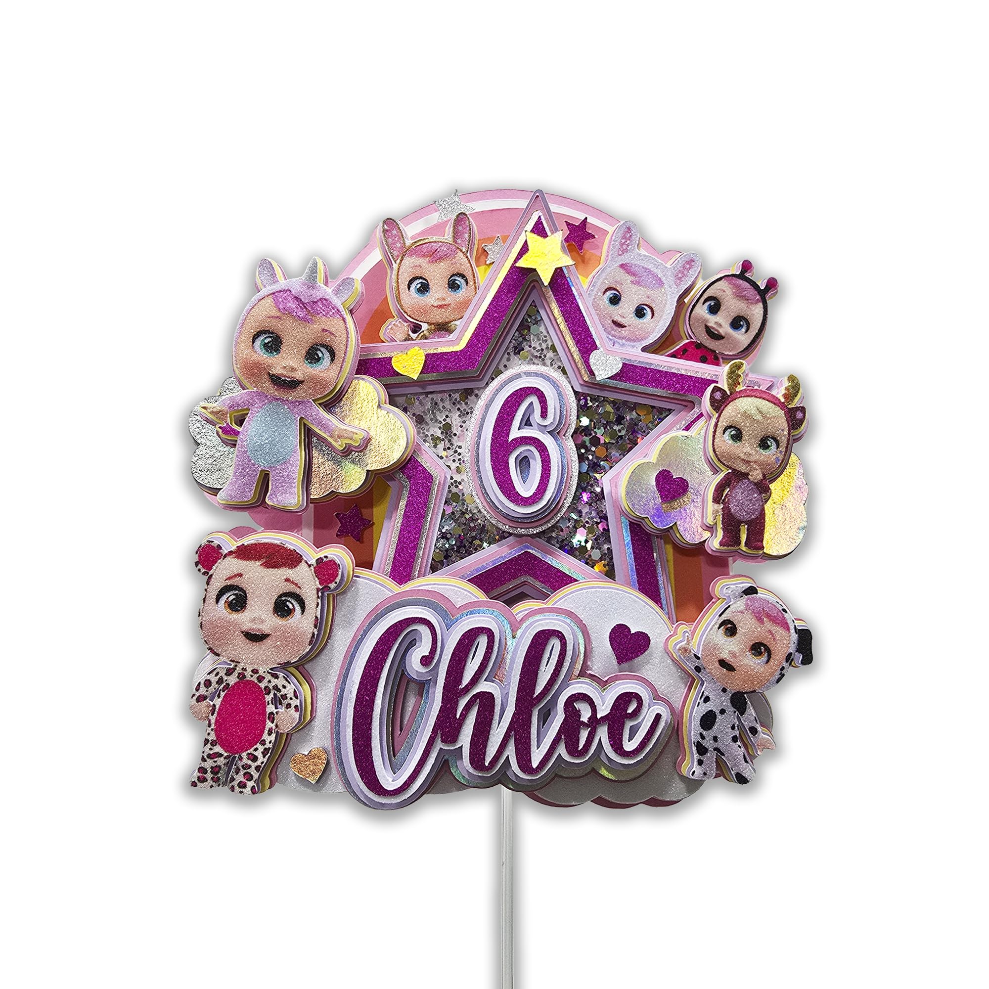 Personalized 3D Glitter Cartoon Cake Toppers for Children's Birthdays