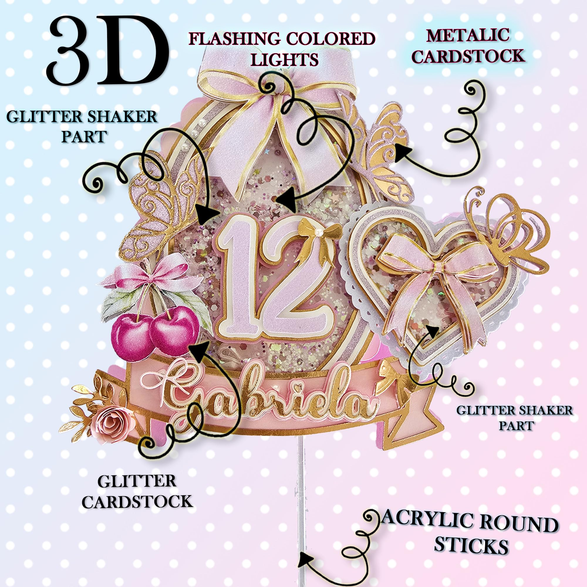 Personalized 3D Glitter Cartoon Cake Toppers for Children's Birthdays