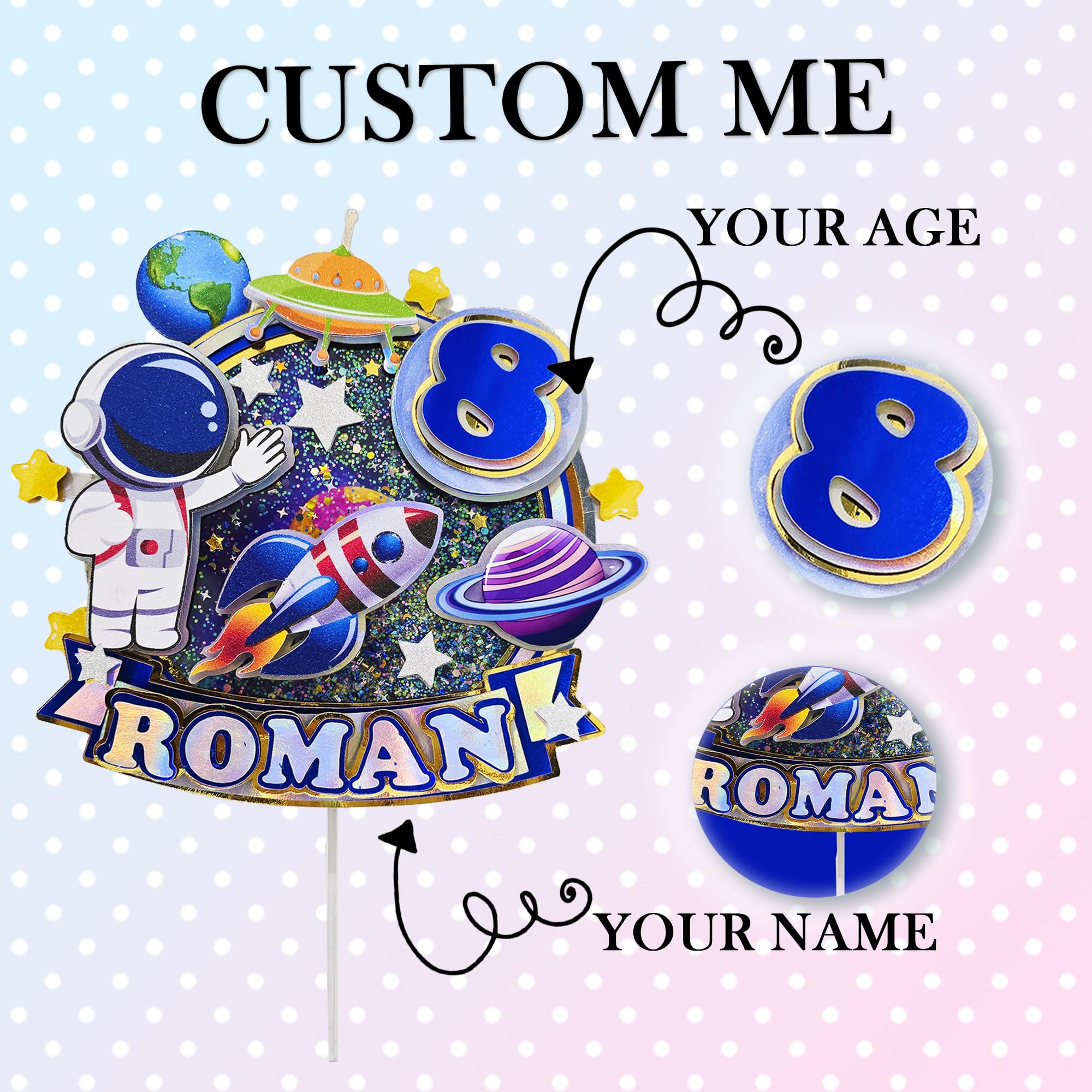 Personalized 3D Glitter Cartoon Cake Toppers for Children's Birthdays