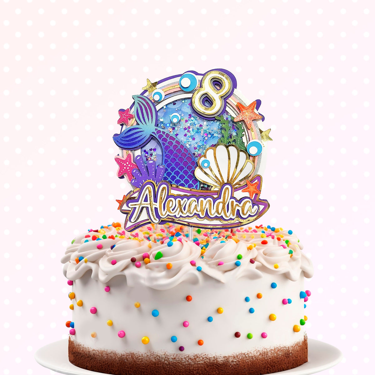 Personalized 3D Glitter Cartoon Cake Topper MERMAID