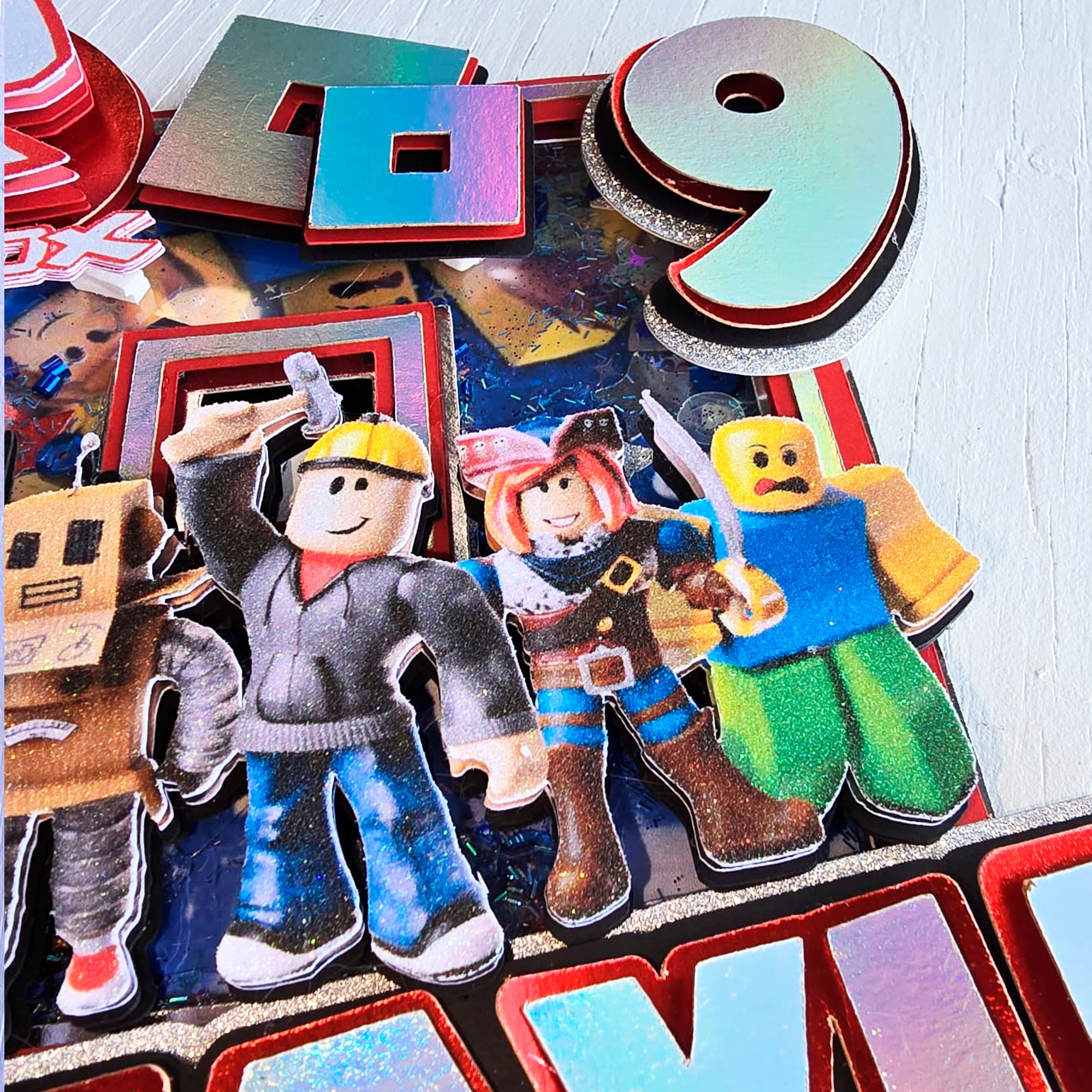 Personalized 3D Glitter Cartoon Cake Topper ROBLOX
