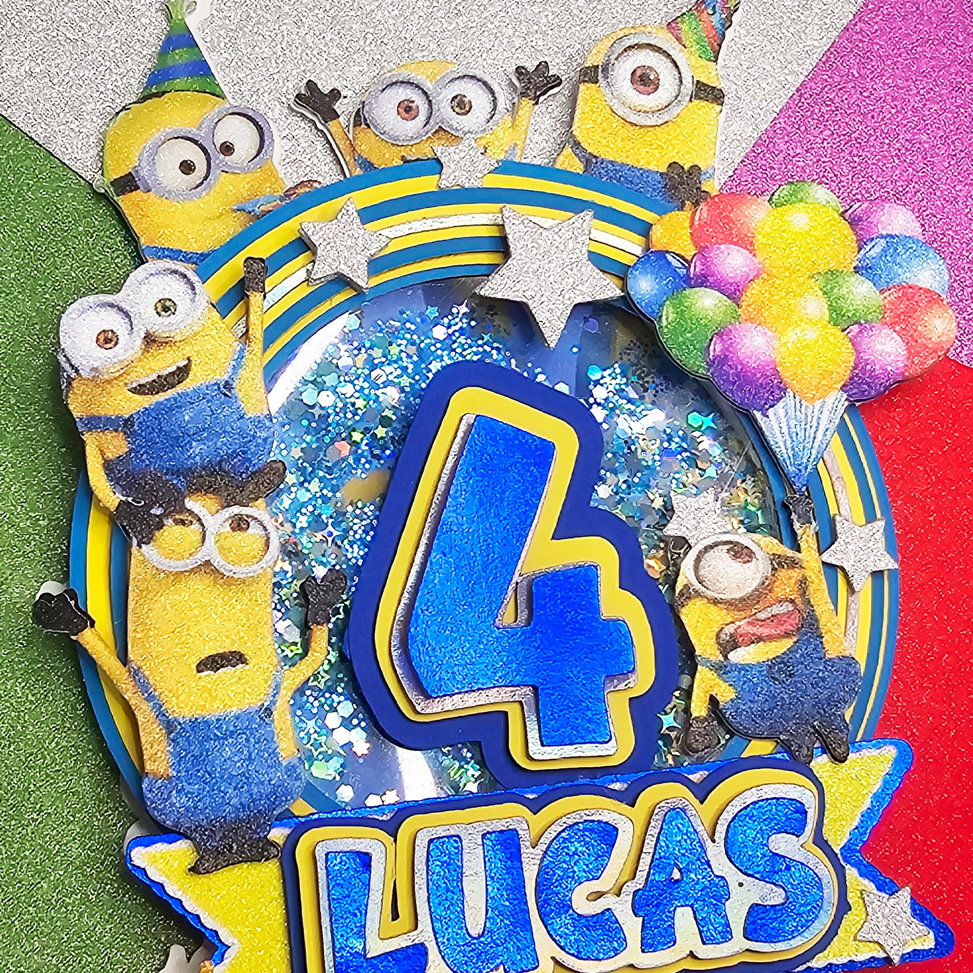 Personalized 3D Glitter Cartoon Cake Topper MINNIONS