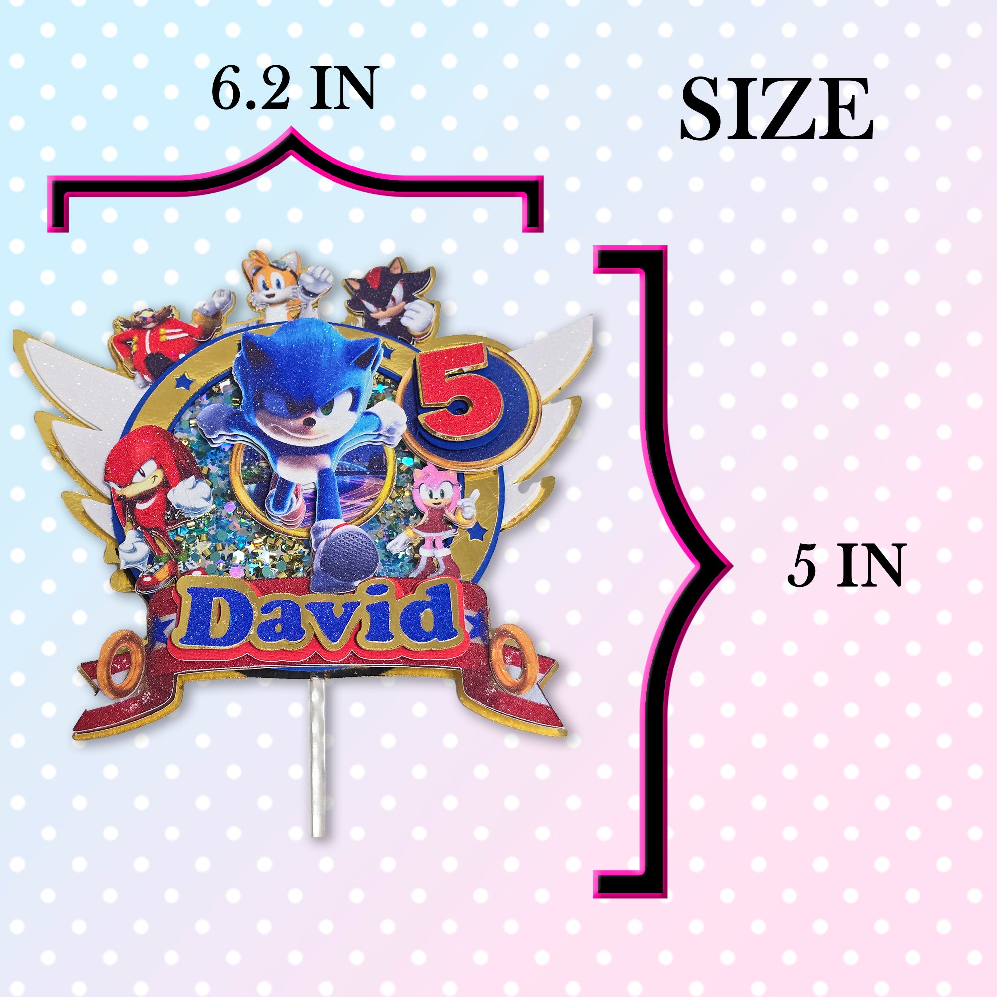 Personalized 3D Glitter Cartoon Cake Topper SONIC