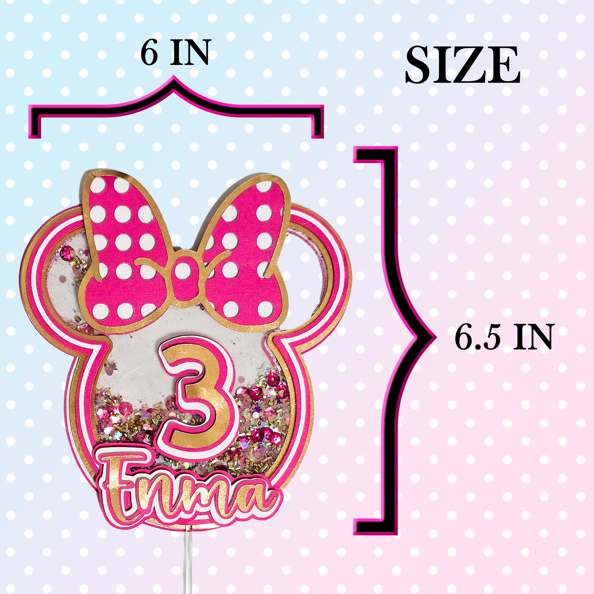Personalized 3D Glitter Cartoon Cake Topper MINNIE