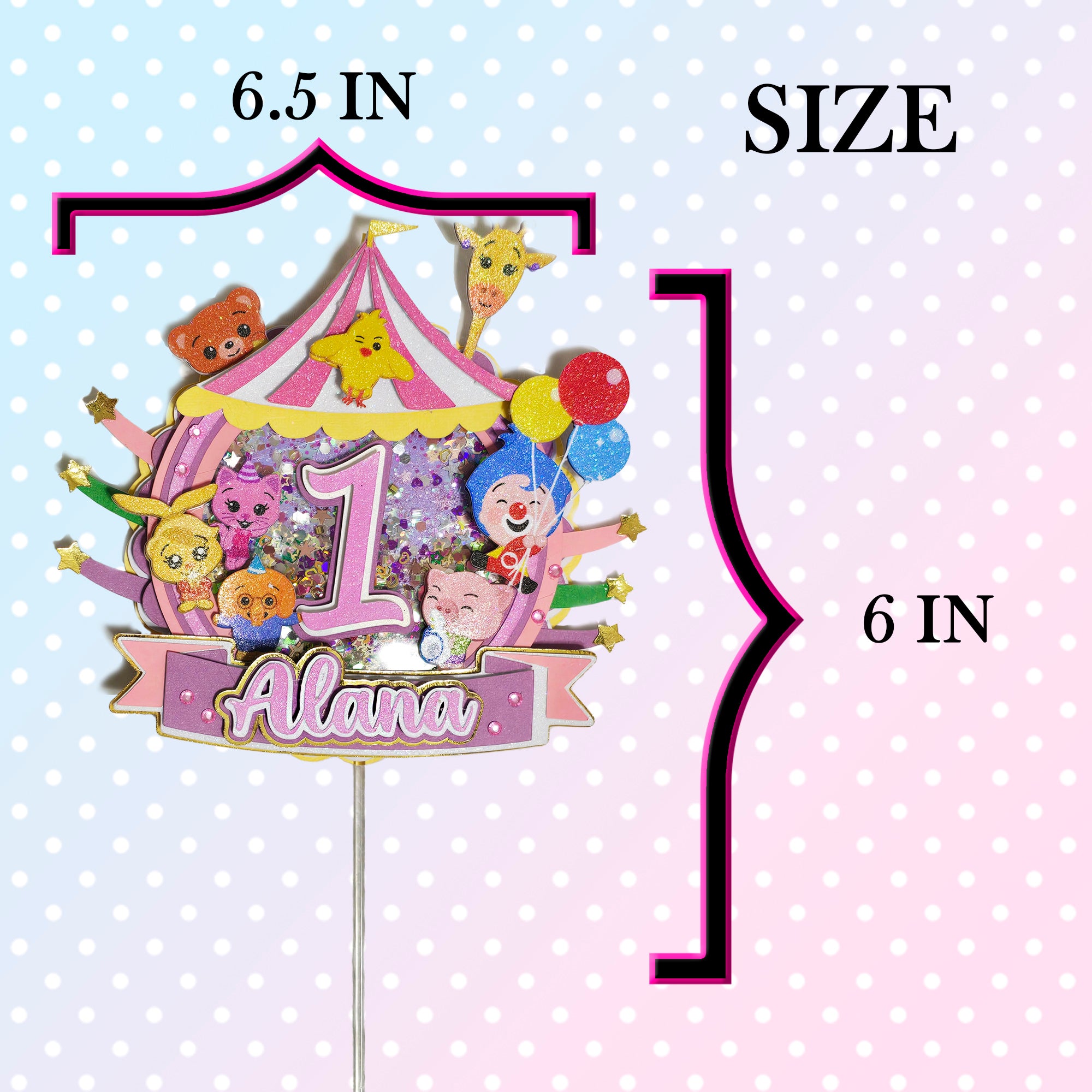 Personalized 3D Glitter Cartoon Cake Topper (PLIM PLIM)