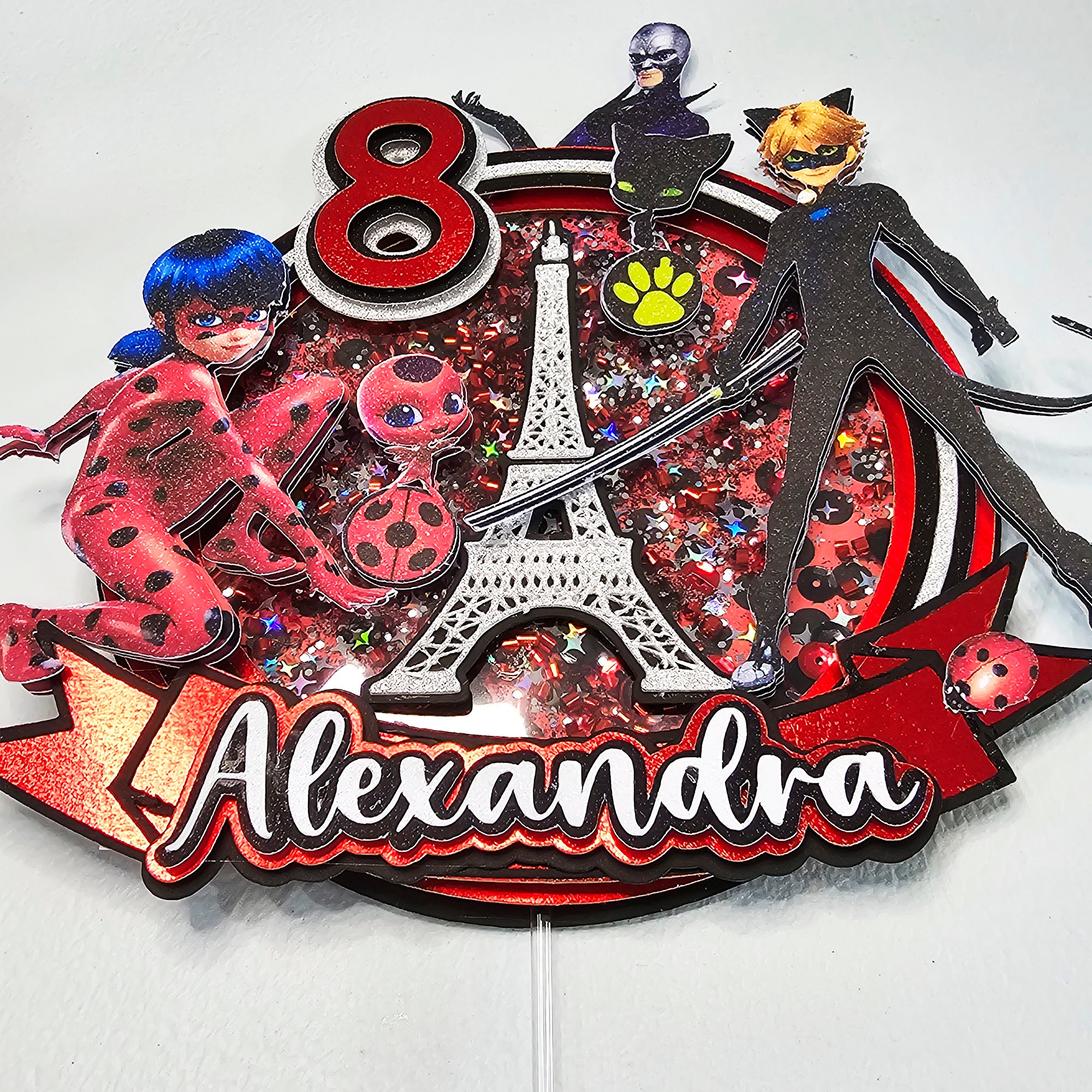 Personalized 3D Glitter Cake Topper (LADY BUG)