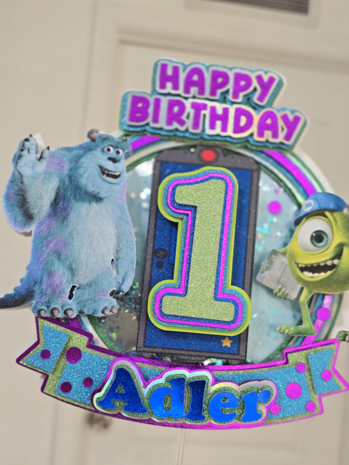 Adornos para tartas personalizados con dibujos animados de purpurina 3D para cumpleaños infantiles