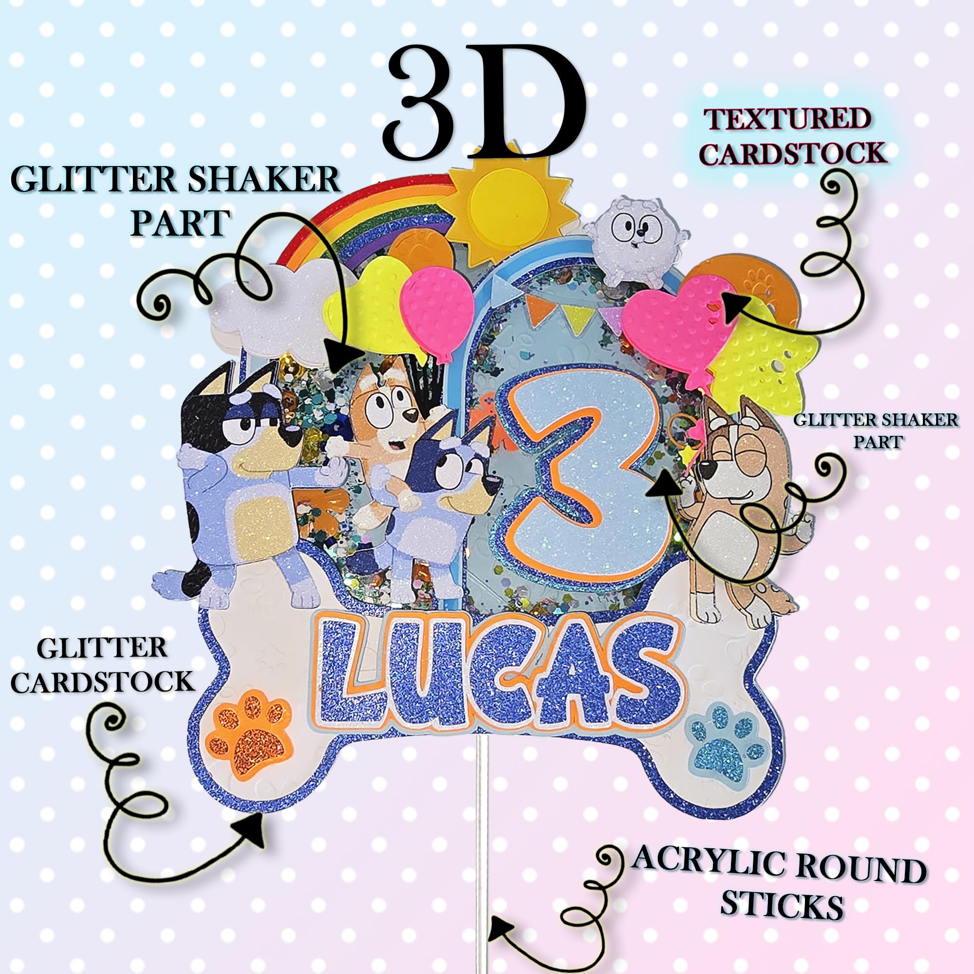Personalized 3D Glitter Cartoon Cake Toppers for Children's Birthdays