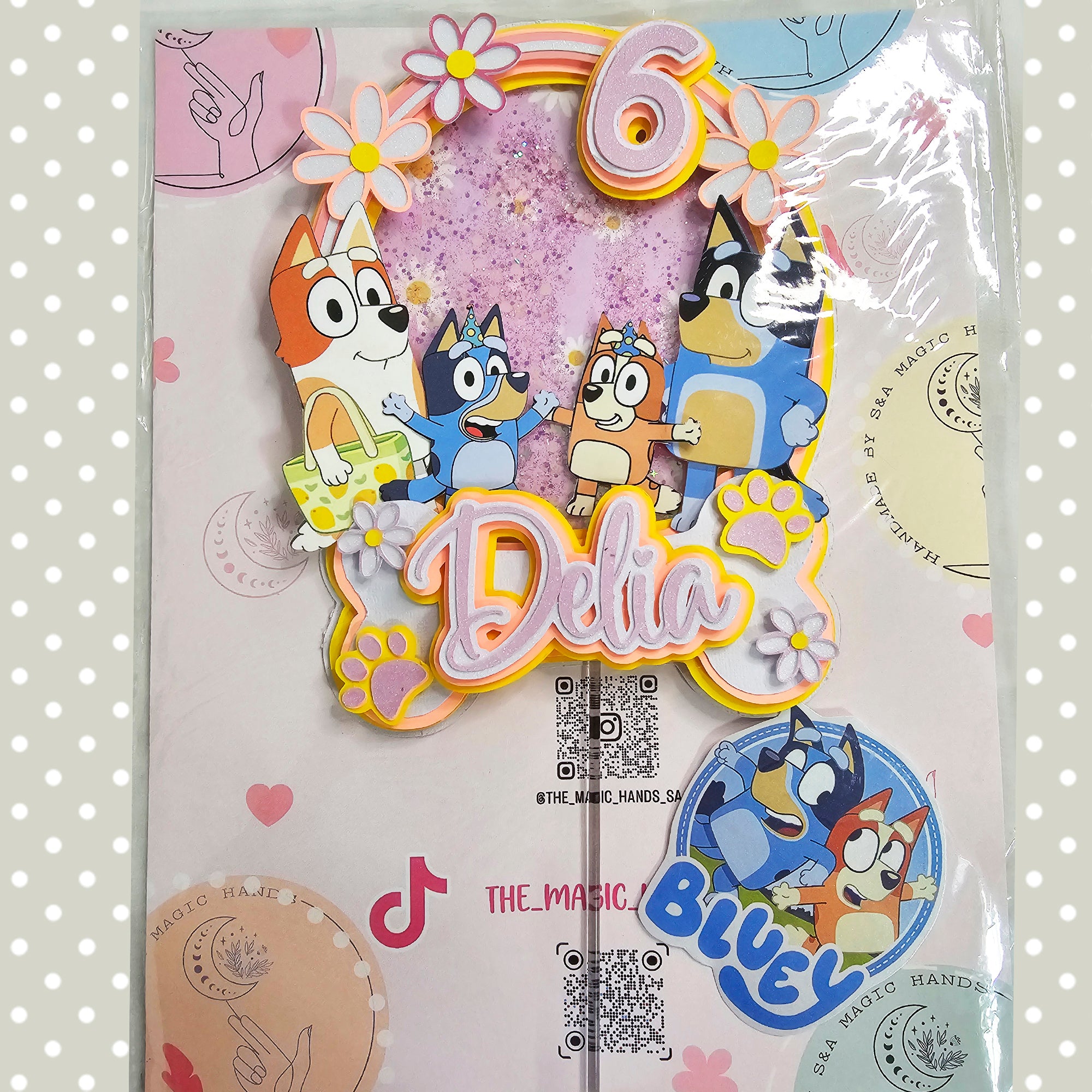 Personalized 3D Glitter Cartoon Cake Topper (BLUEY ROSA)