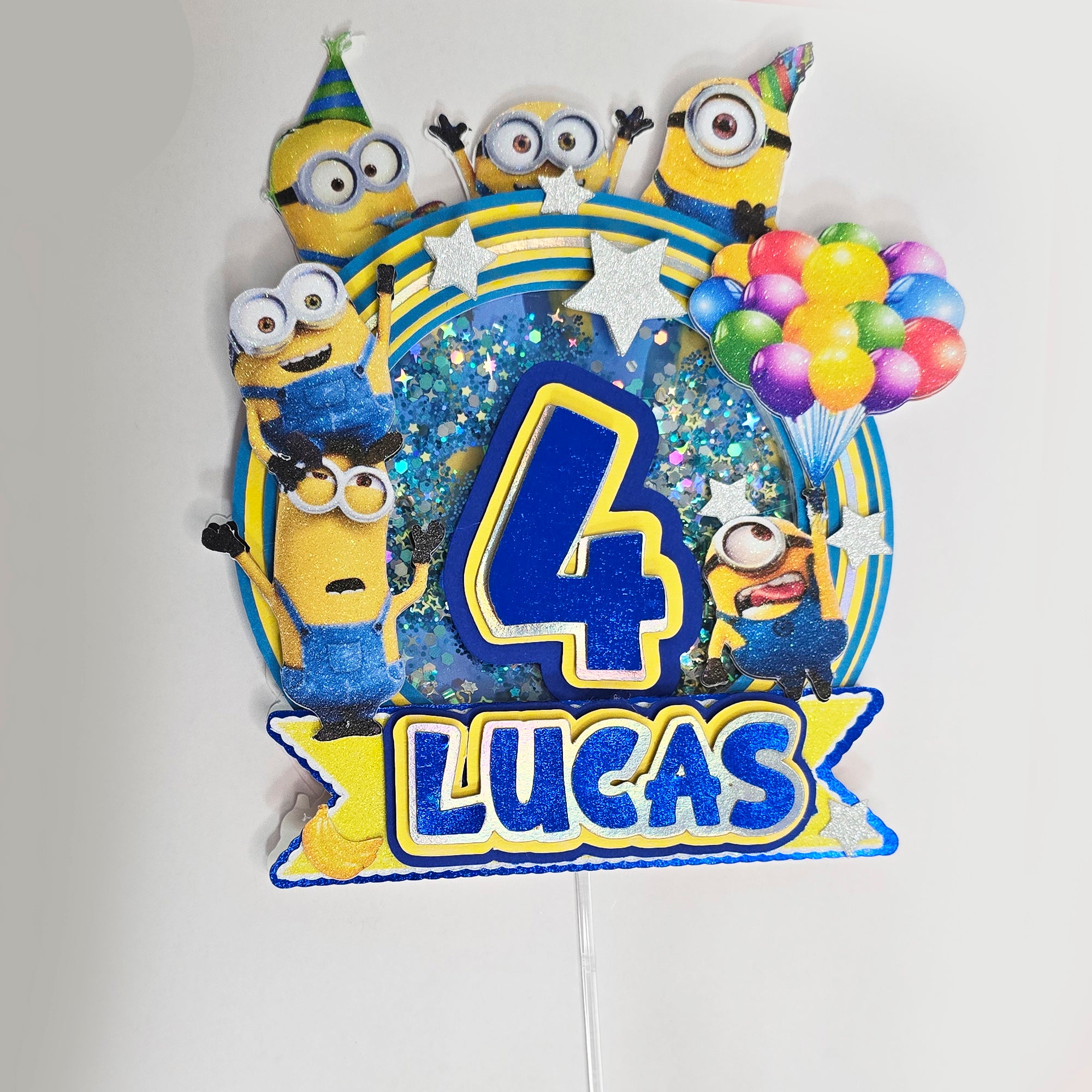 Personalized 3D Glitter Cartoon Cake Topper MINNIONS