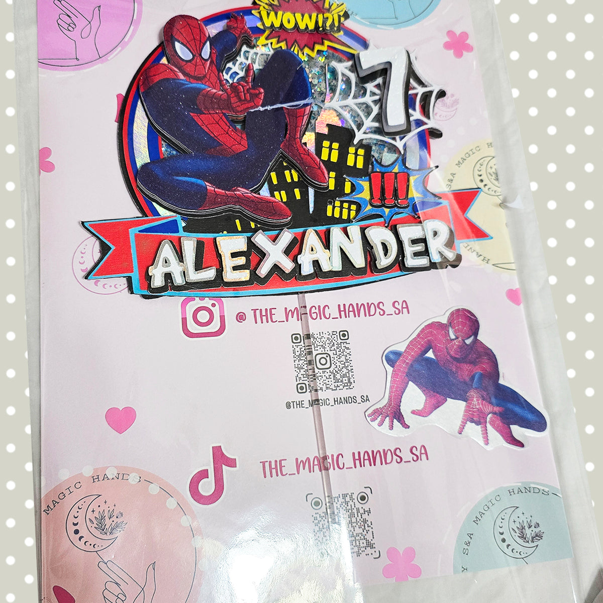 Adorno para tarta de Spiderman con purpurina 3D personalizado