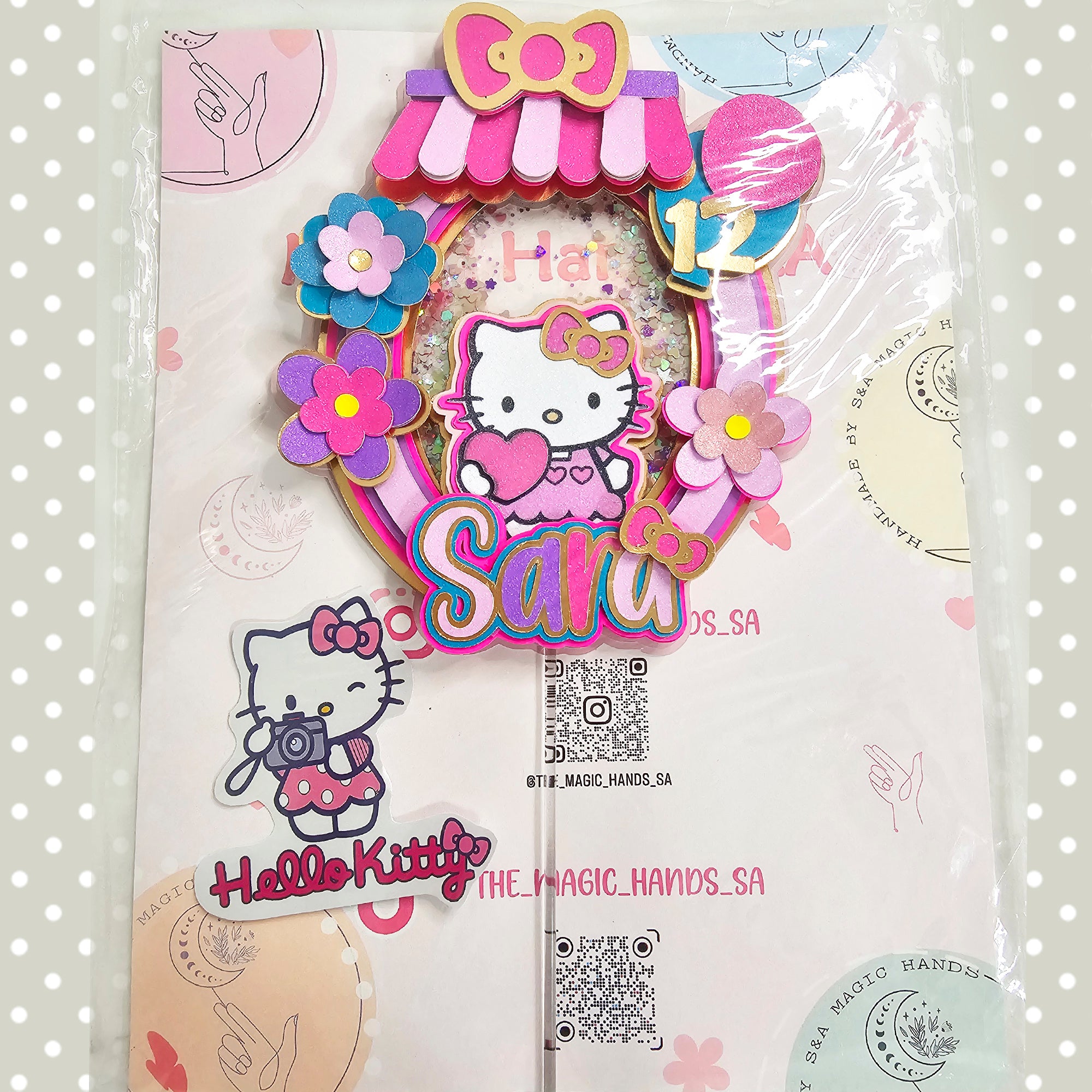 Personalized 3D Glitter Cartoon Cake Topper HELLO KITTY