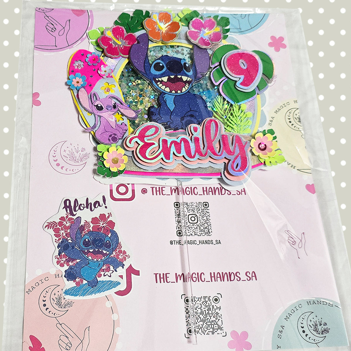Personalized 3D Glitter Cartoon Cake Topper STICH 1