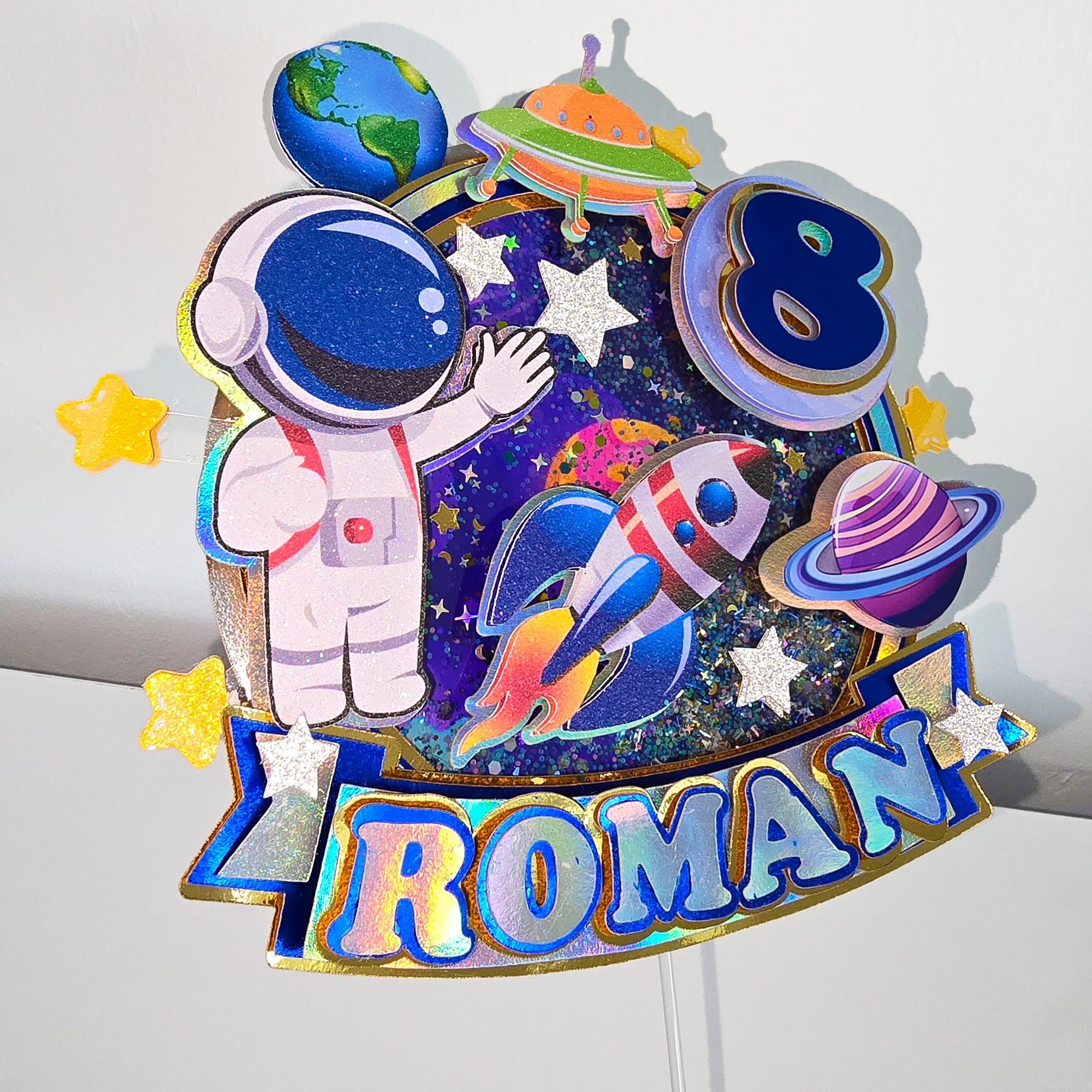 Personalized 3D Glitter Cartoon Cake Topper astronaut
