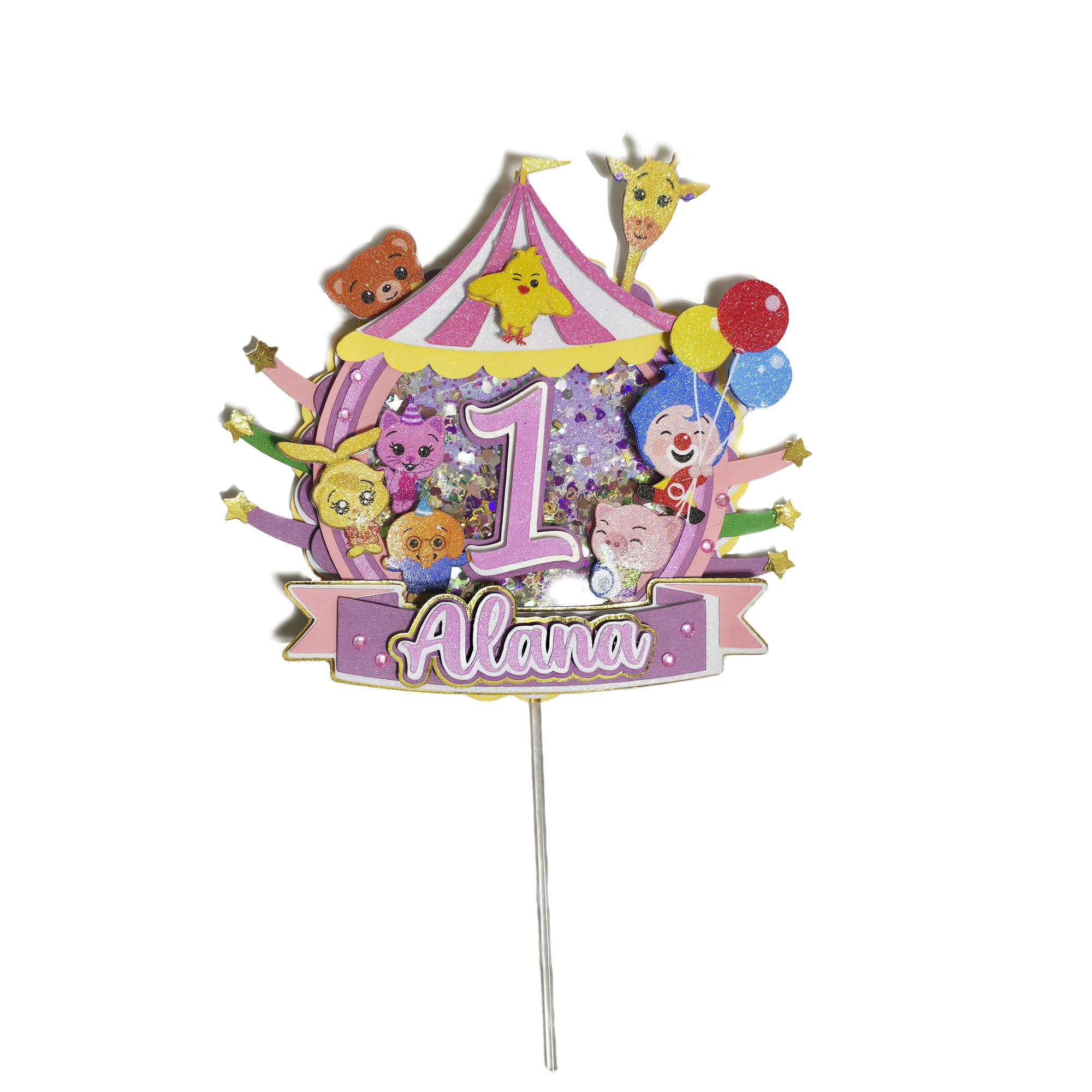 Personalized 3D Glitter Cartoon Cake Toppers for Children's Birthdays
