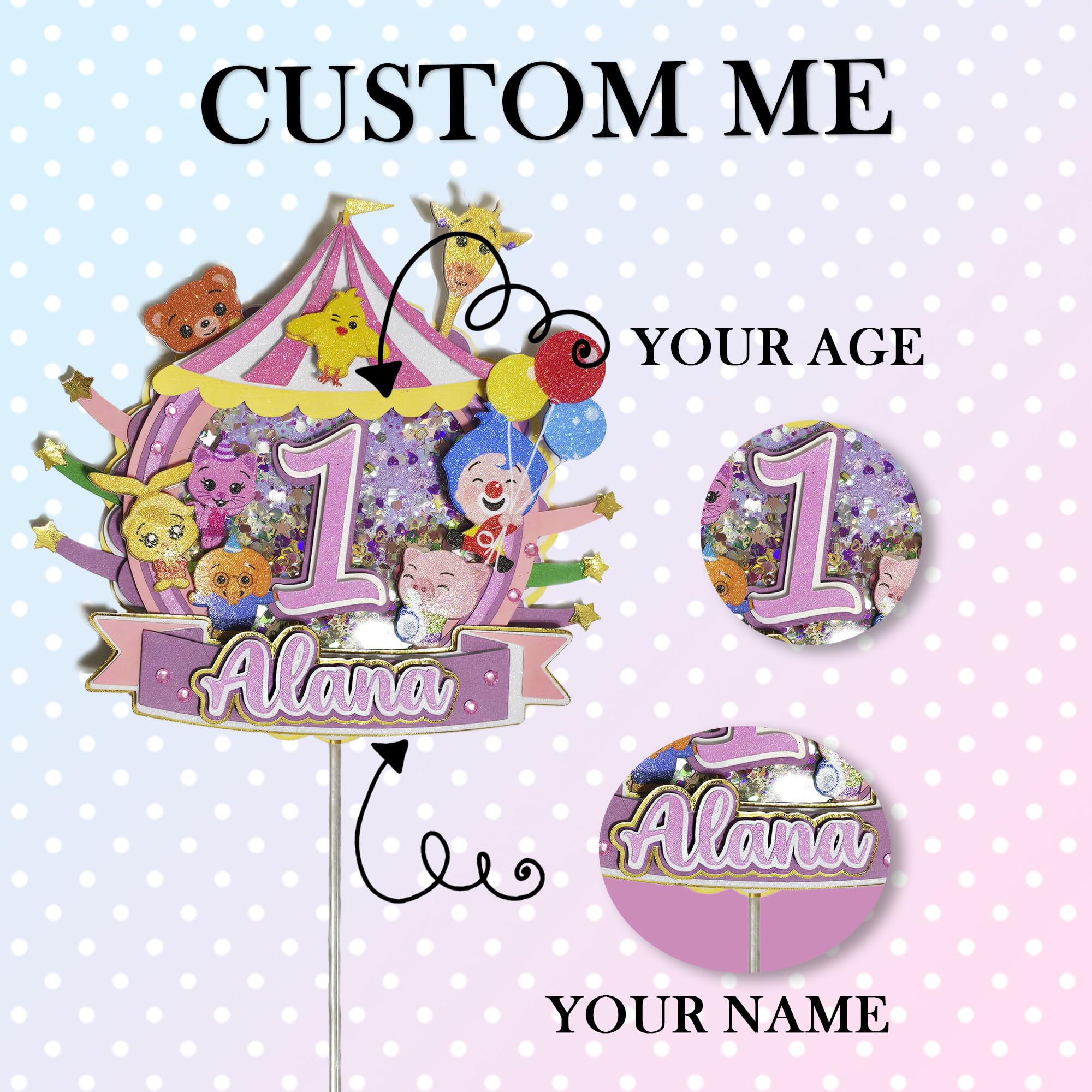 Personalized 3D Glitter Cartoon Cake Toppers for Children's Birthdays