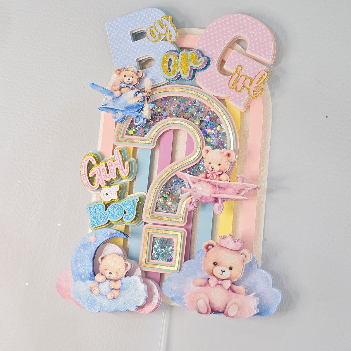 Personalized 3D Glitter Cartoon Cake Topper gender reveal