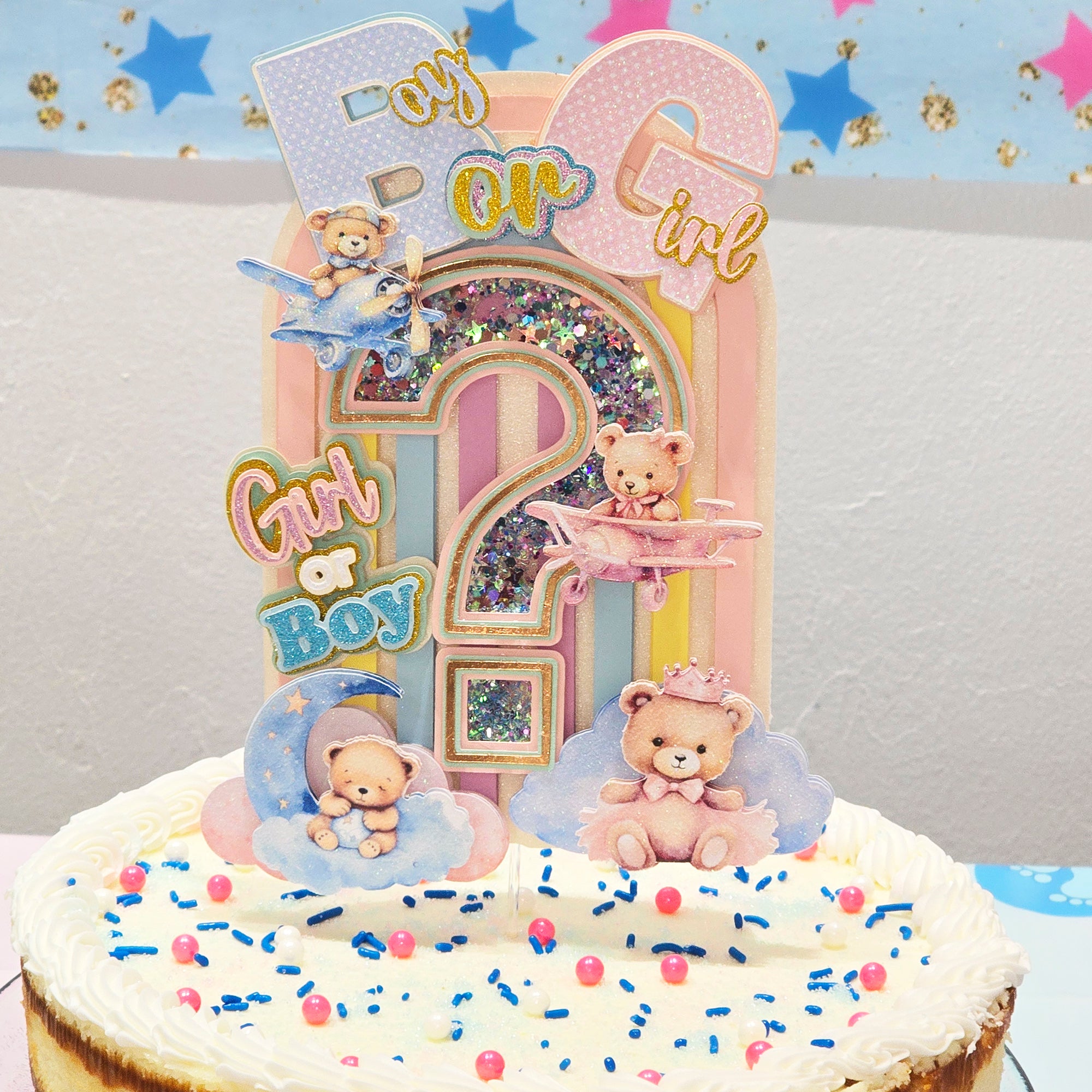 Personalized 3D Glitter Cartoon Cake Topper gender reveal