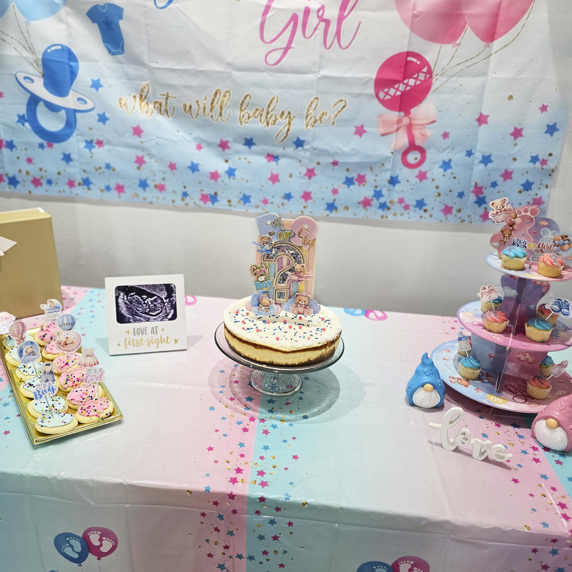 Decorative Cake Topper, Boy or Girl Gender Reveal, Stuffed Bears and Rainbow Arch