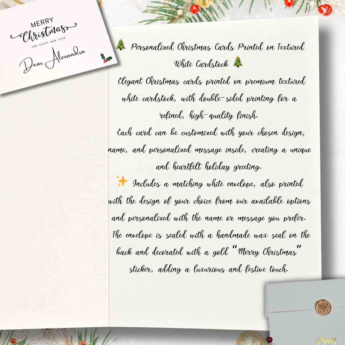 Tarjetas de Navidad Personalizadas con Sello de Cera - Sobre Impreso Incluido