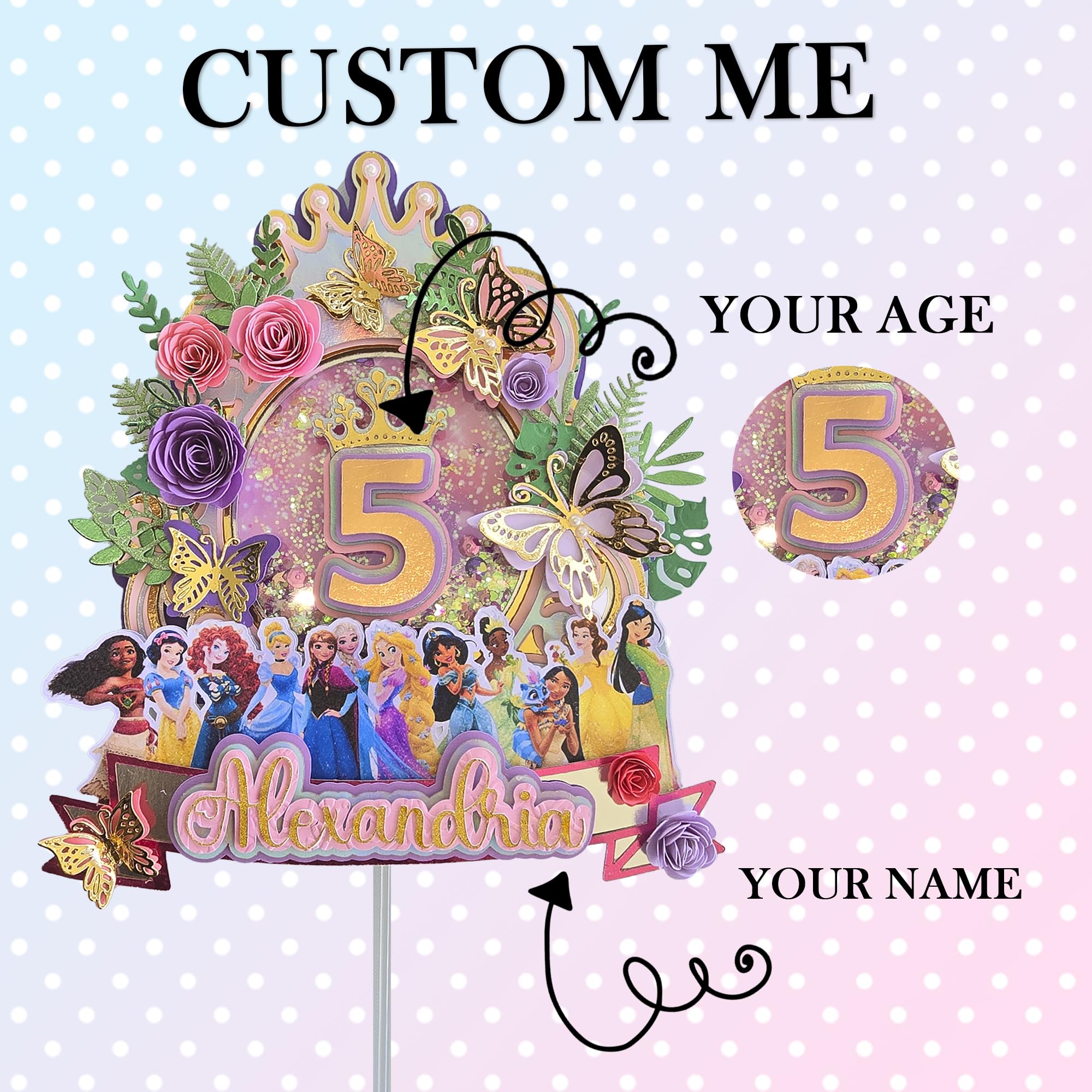 Personalized 3D Glitter Cartoon Cake Toppers for Children's Birthdays