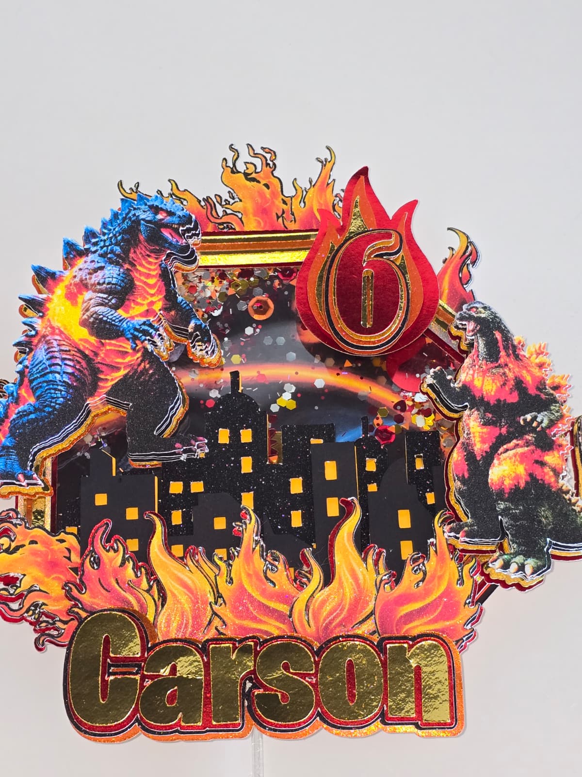 Personalized 3D Glitter Cartoon Cake Topper (GODZILA)