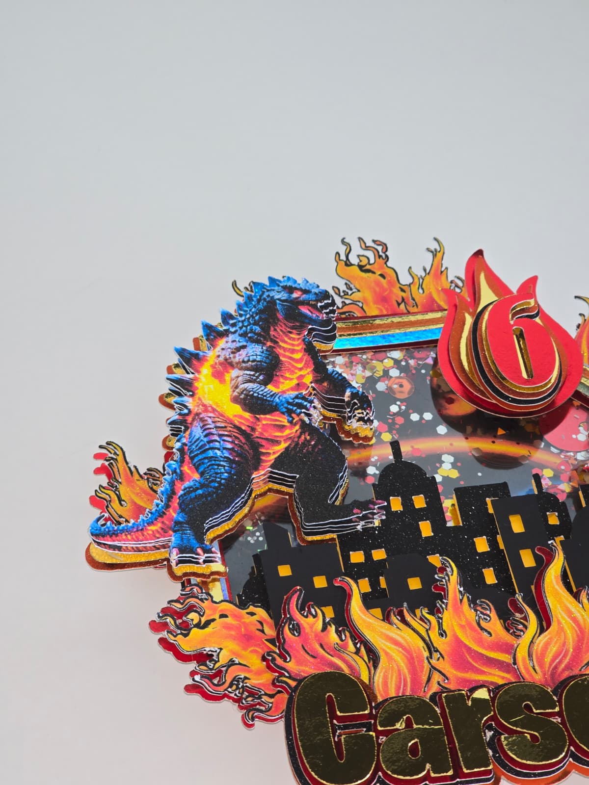 Personalized 3D Glitter Cartoon Cake Topper (GODZILA)