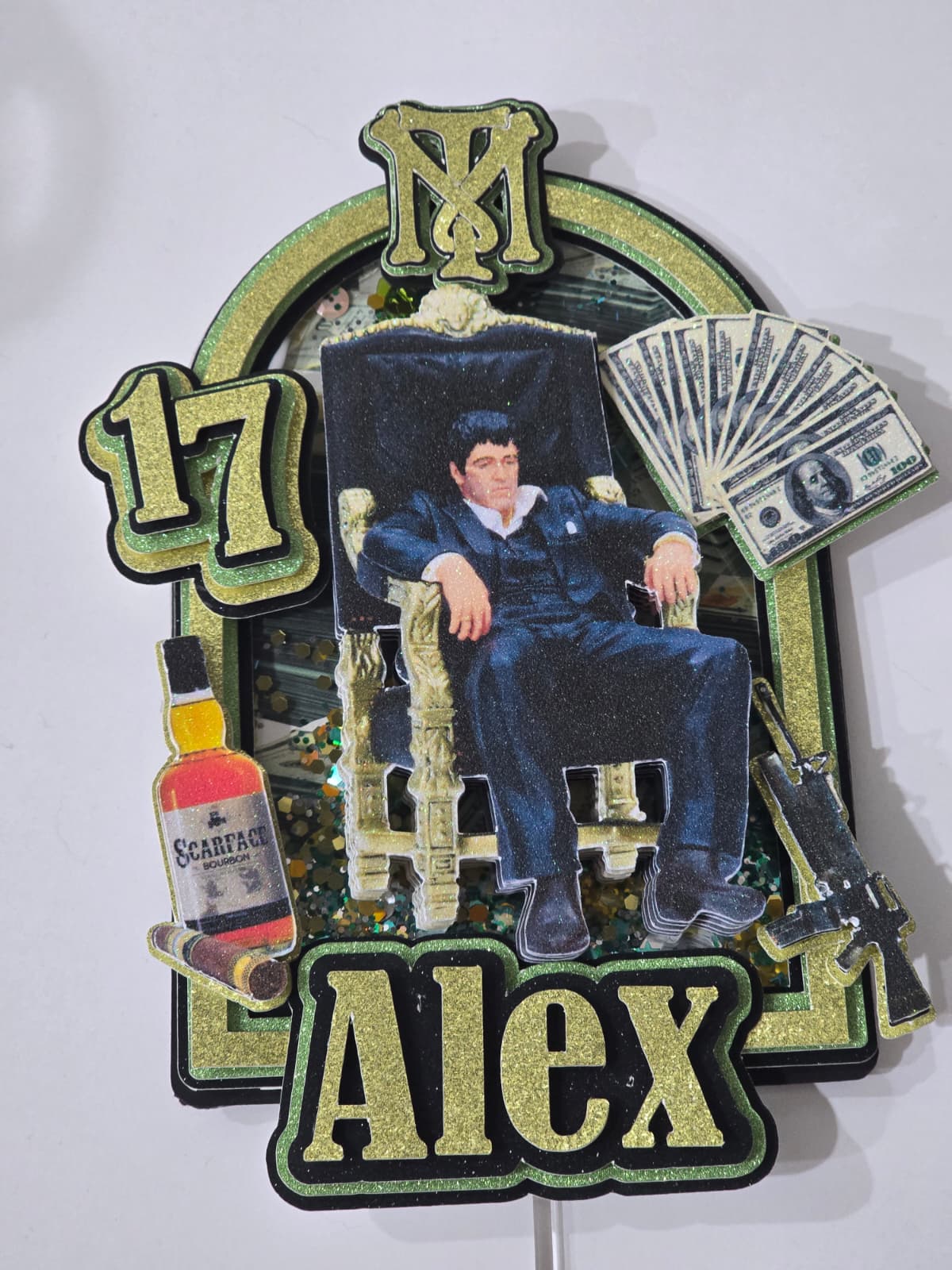 Adorno para tarta de dibujos animados con purpurina 3D personalizado de Scarface