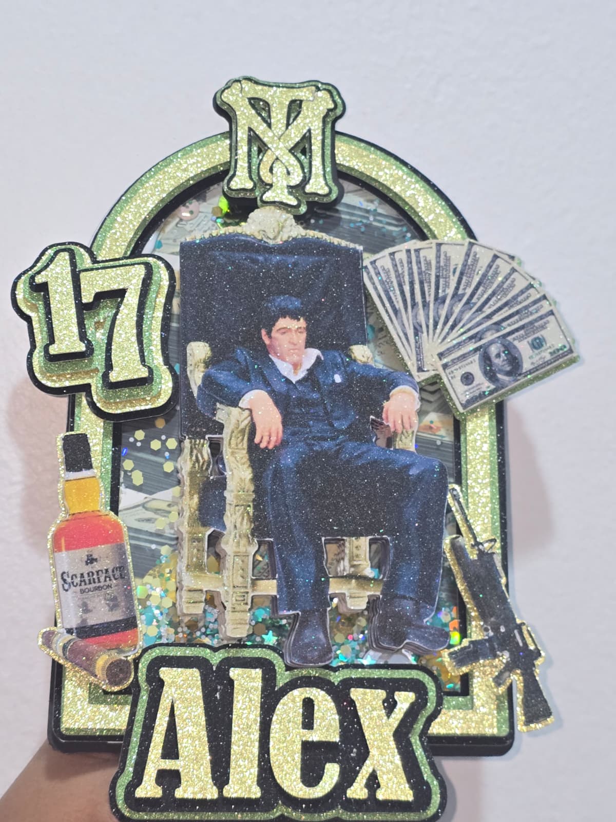 Adorno para tarta de dibujos animados con purpurina 3D personalizado de Scarface