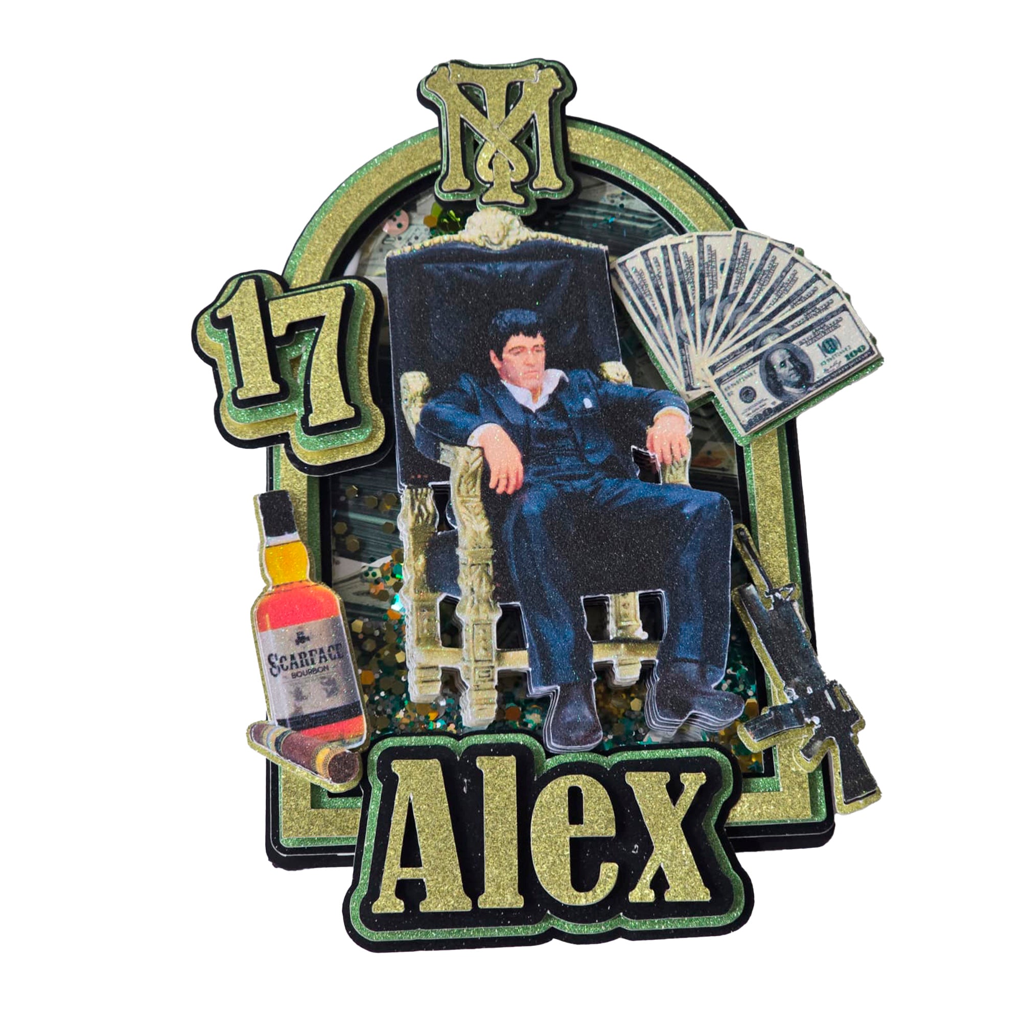 Personalized 3D Glitter Cartoon Cake Topper Scarface