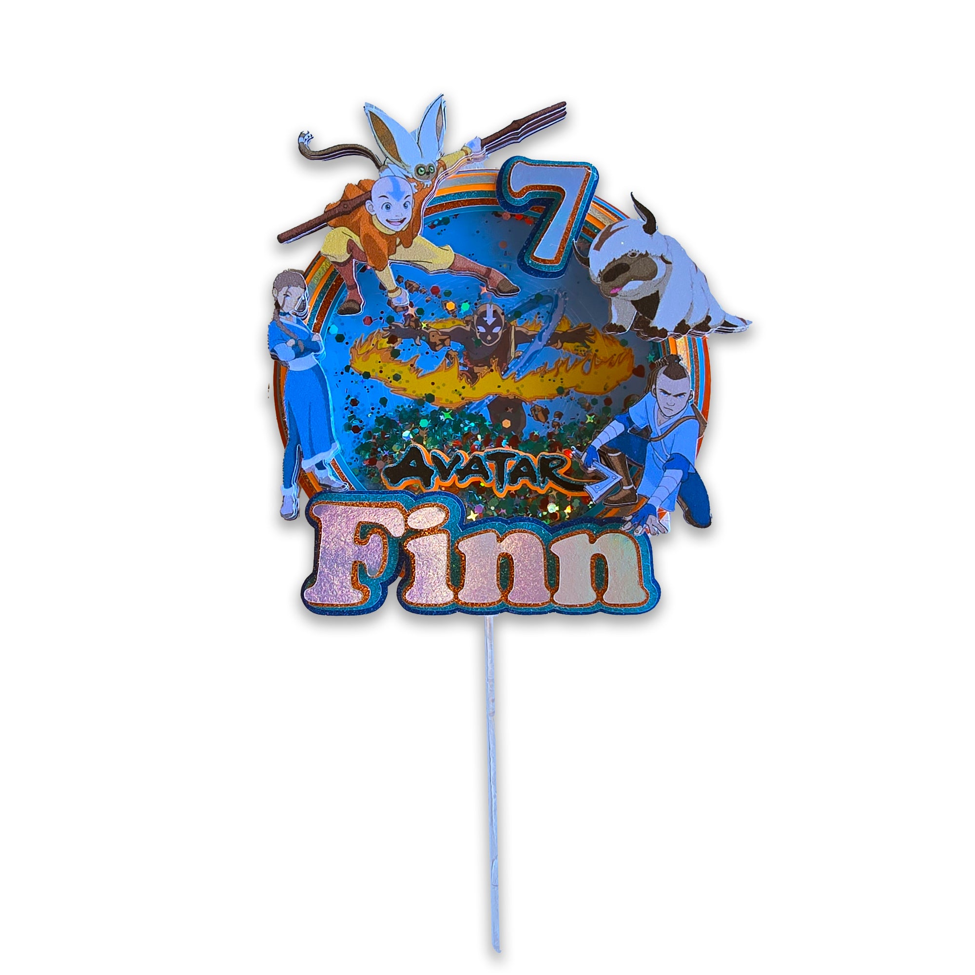 Personalized 3D Glitter Cartoon Cake Topper AVATAR ULTIMO MAESTRO AIRE