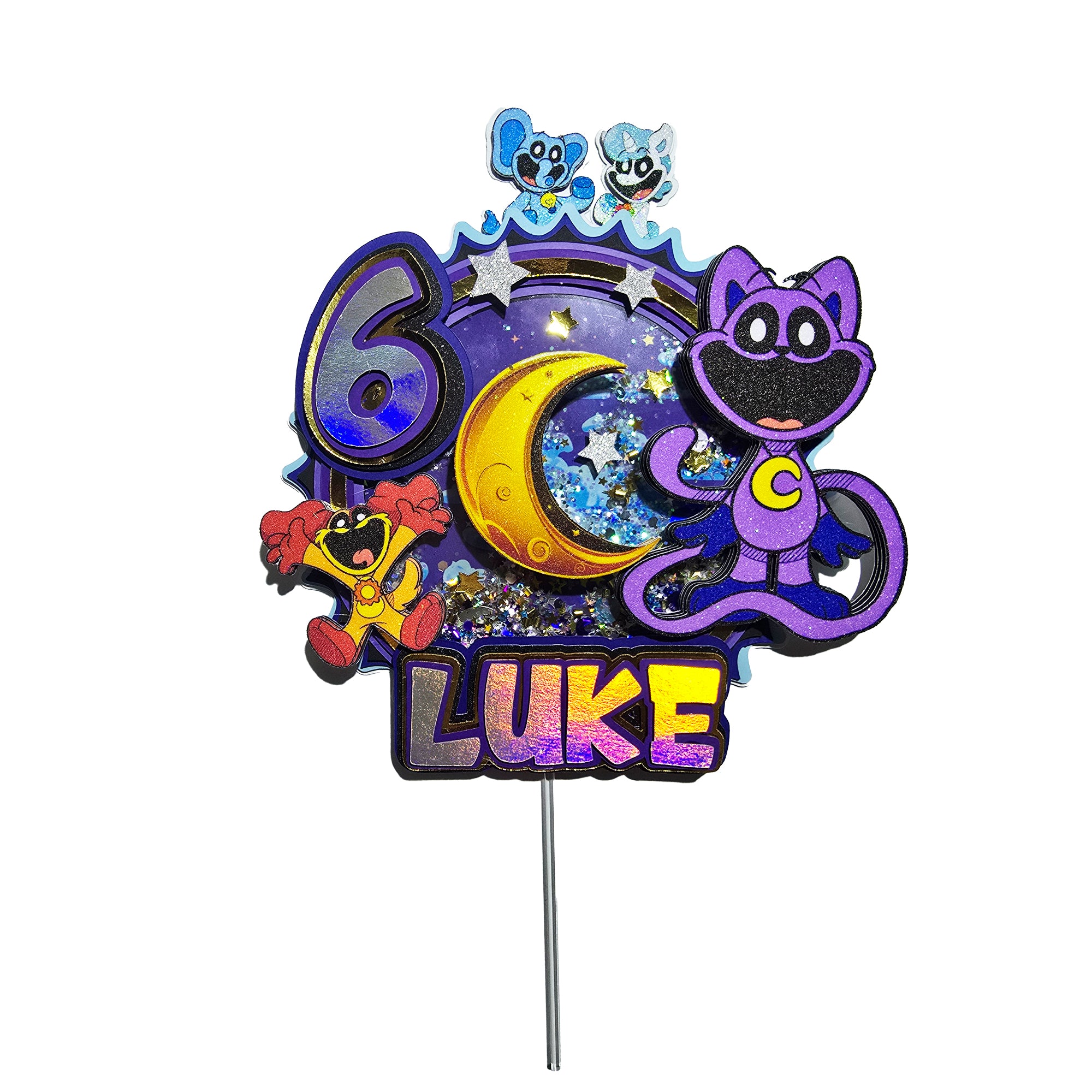 Personalized 3D Glitter Cake Topper Cat nap