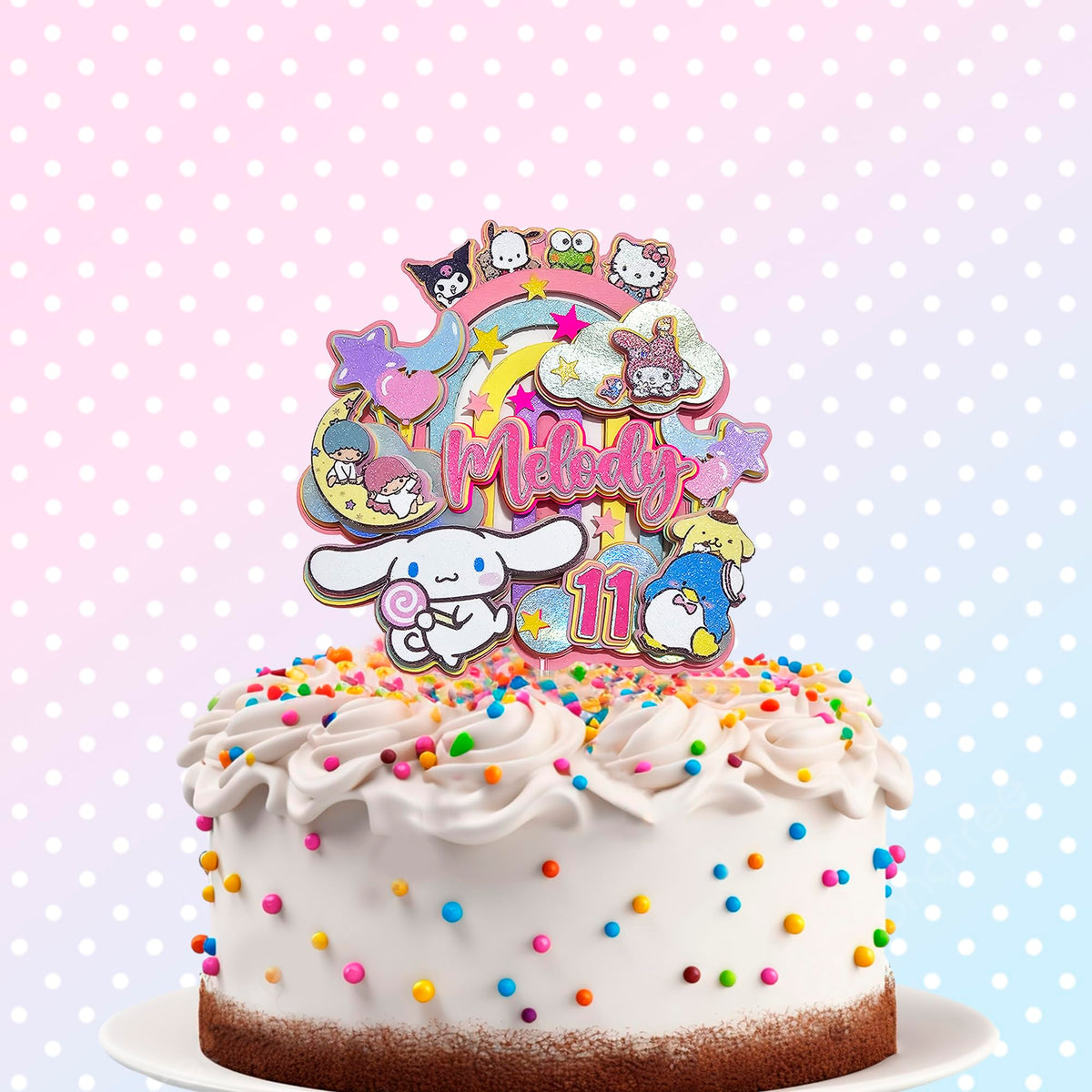 Adornos para tartas personalizados con dibujos animados de purpurina 3D para cumpleaños infantiles