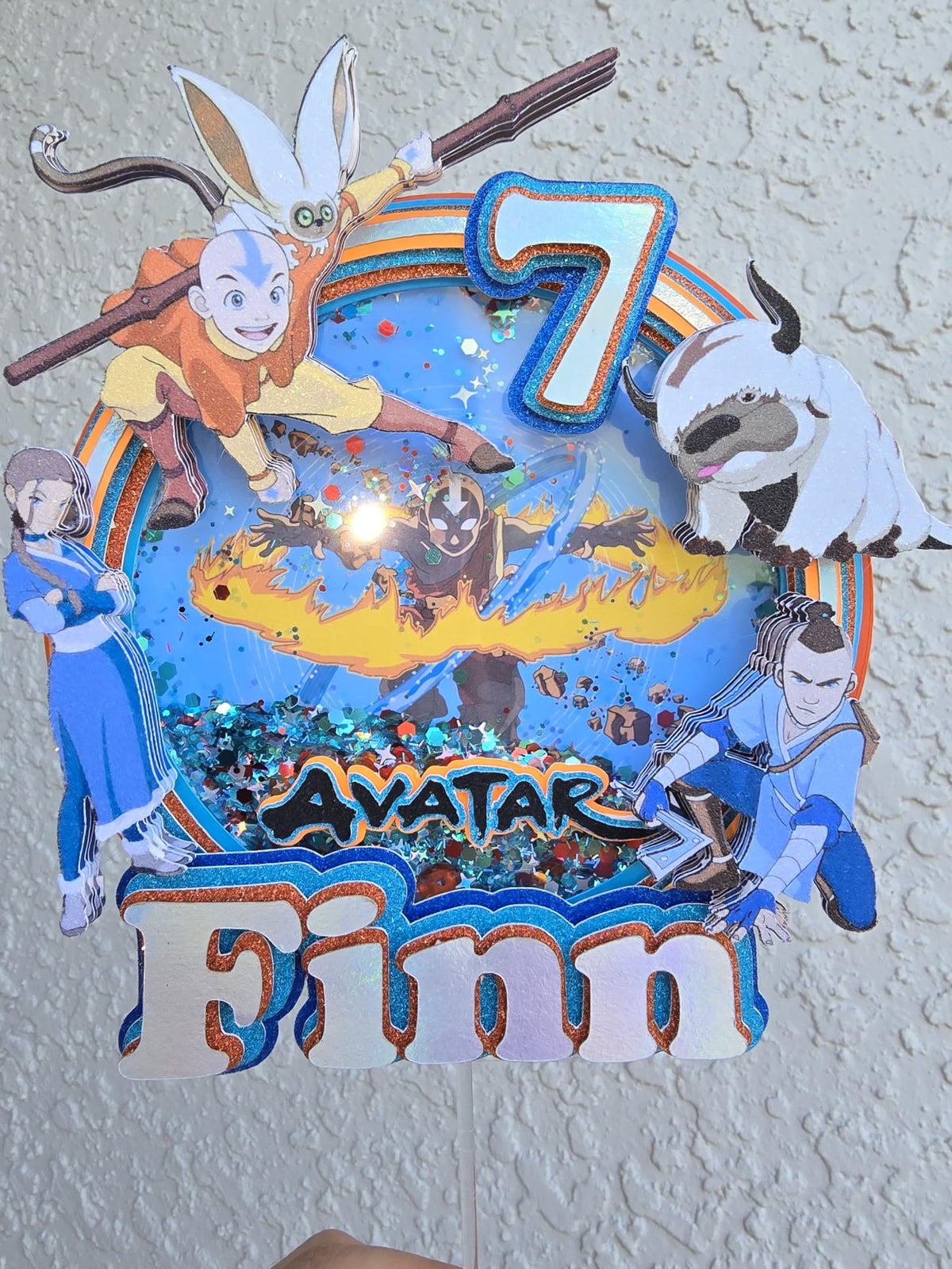 Adornos para tartas personalizados con dibujos animados de purpurina 3D para cumpleaños infantiles