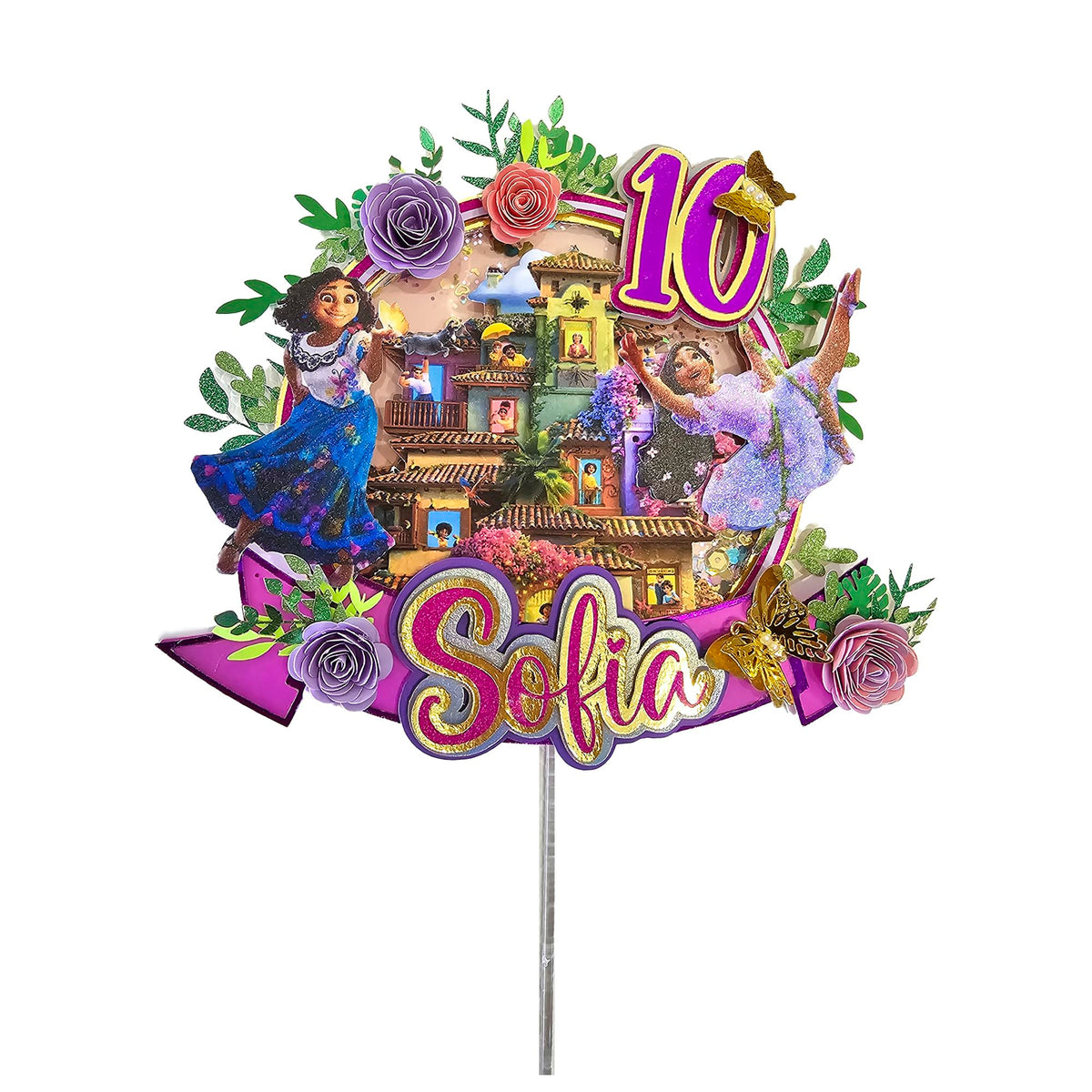 Adornos para tartas personalizados con dibujos animados de purpurina 3D para cumpleaños infantiles