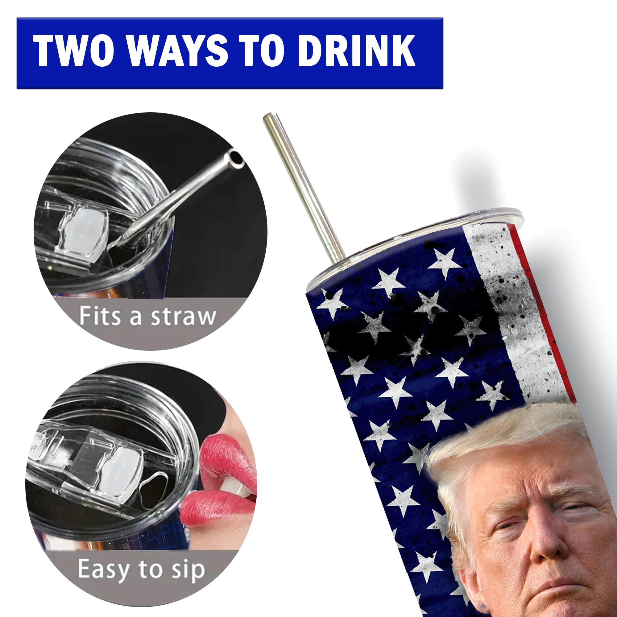 Trump Themed 20oz Insulated Stainless Steel Tumbler, Non-Slip Base, Lid, Metal and Plastic Straws, stanley tumbler, stanley cup