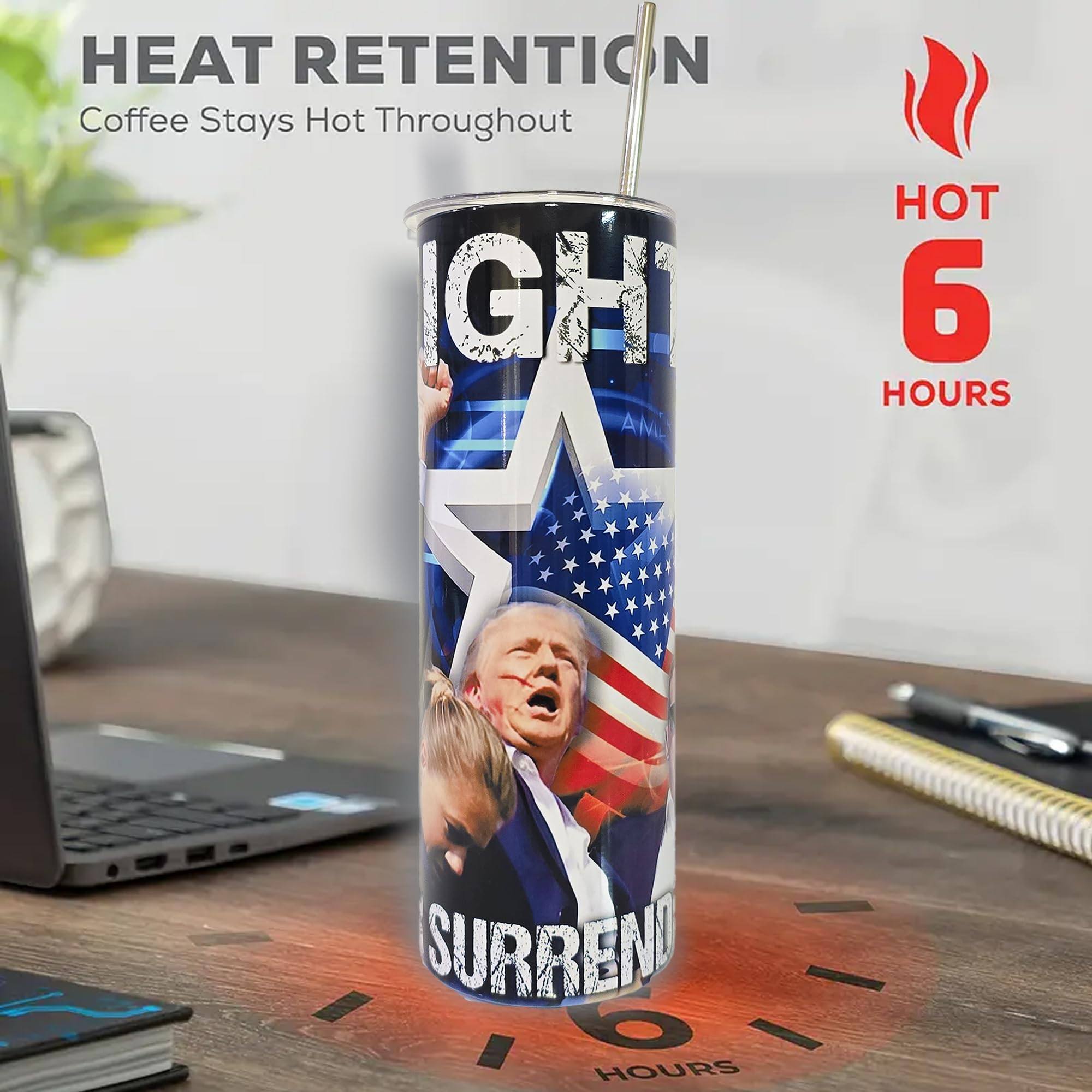 Trump Themed 20oz Insulated Stainless Steel Tumbler, Non-Slip Base, Lid, Metal and Plastic Straws, stanley tumbler, stanley cup