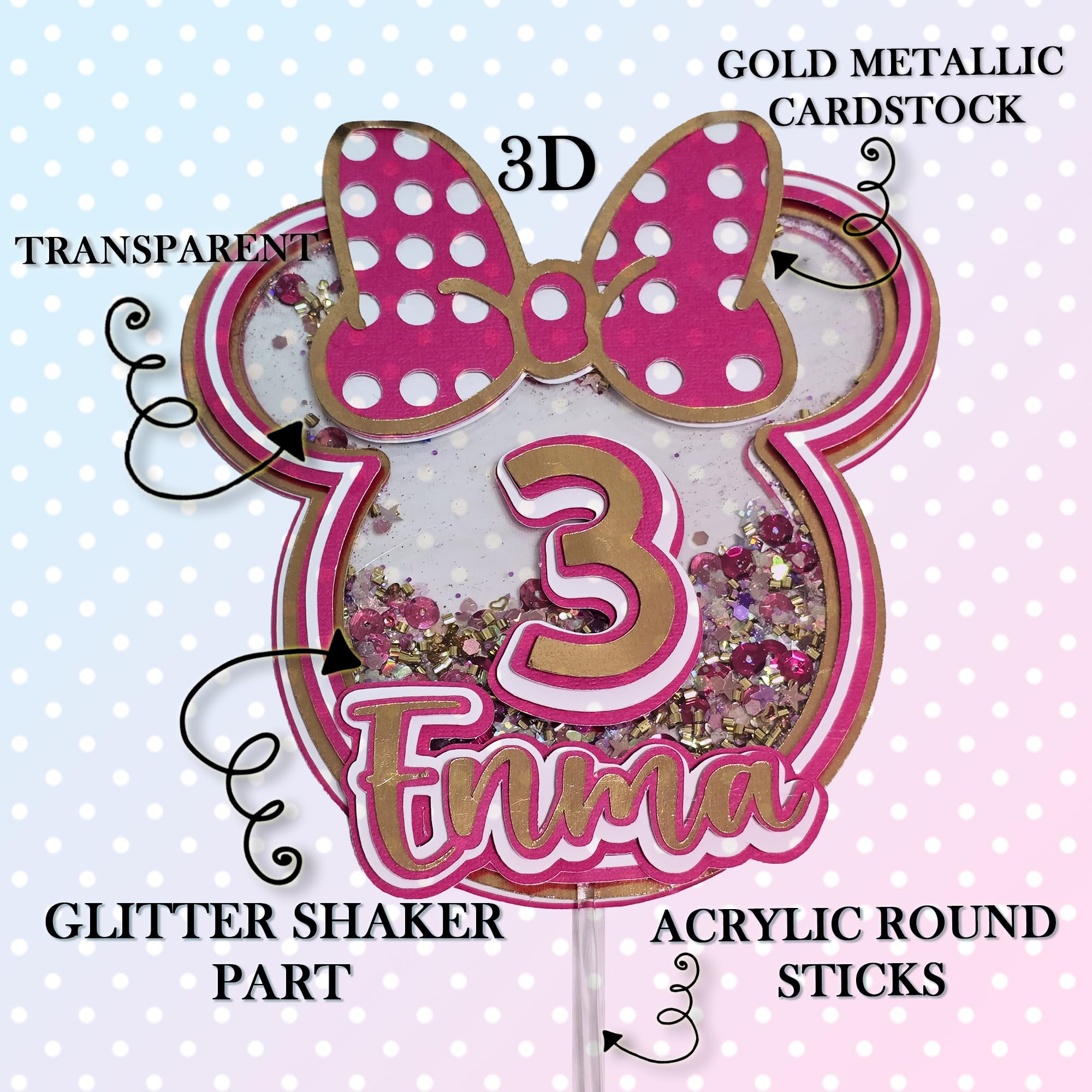 Personalized 3D Glitter Cartoon Cake Toppers for Children's Birthdays