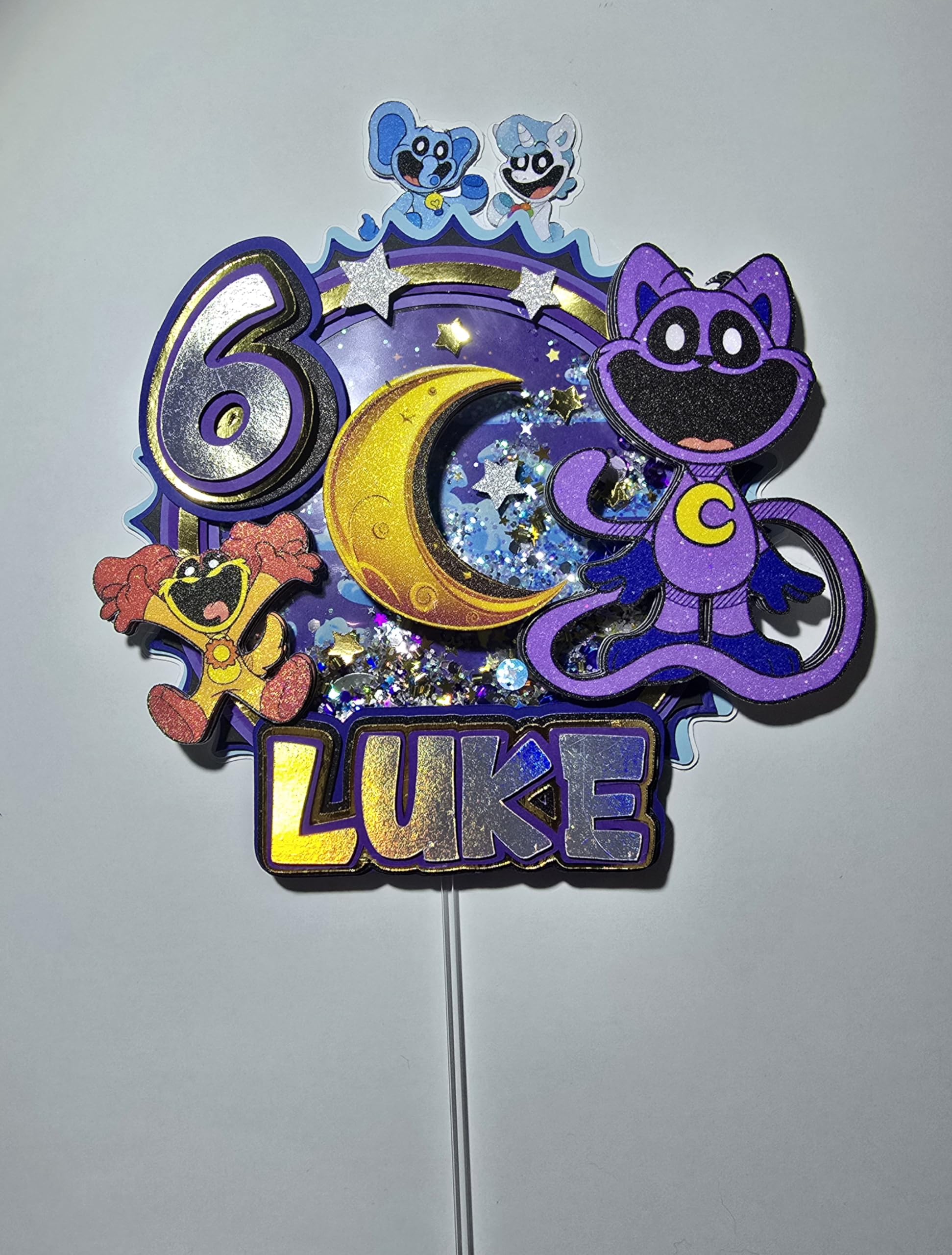 Personalized 3D Glitter Cartoon Cake Toppers for Children's Birthdays