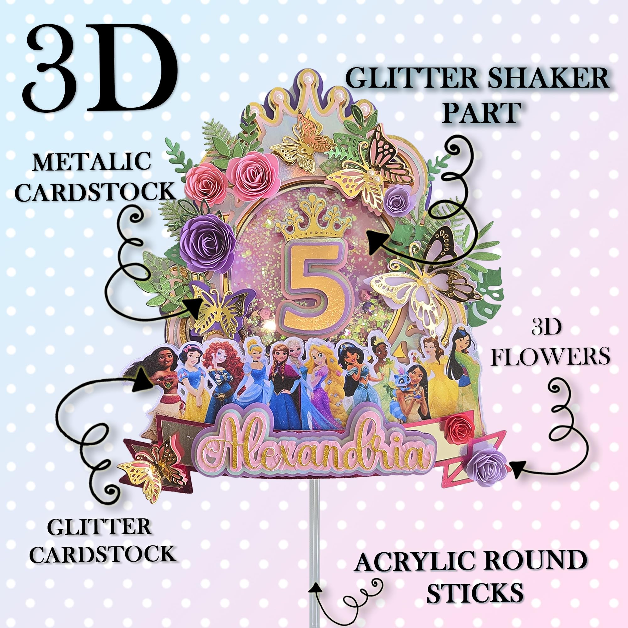 Personalized 3D Glitter Cartoon Cake Toppers for Children's Birthdays