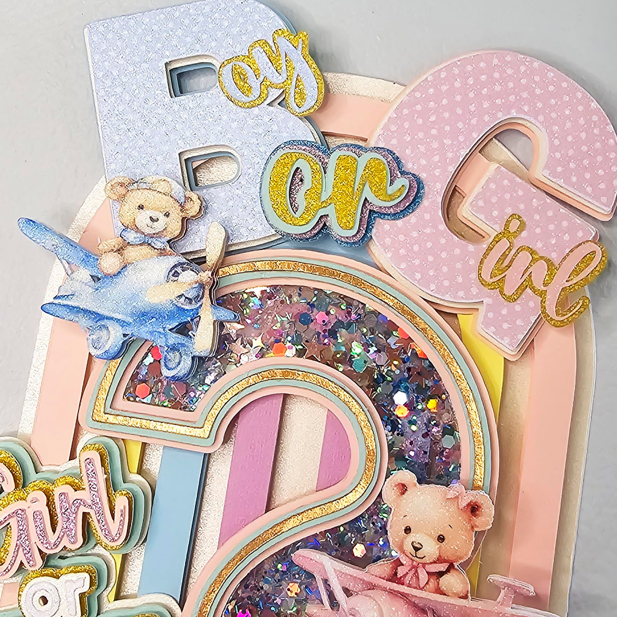 Adorno decorativo para tarta, revelación de género de niño o niña, osos de peluche y arcoíris