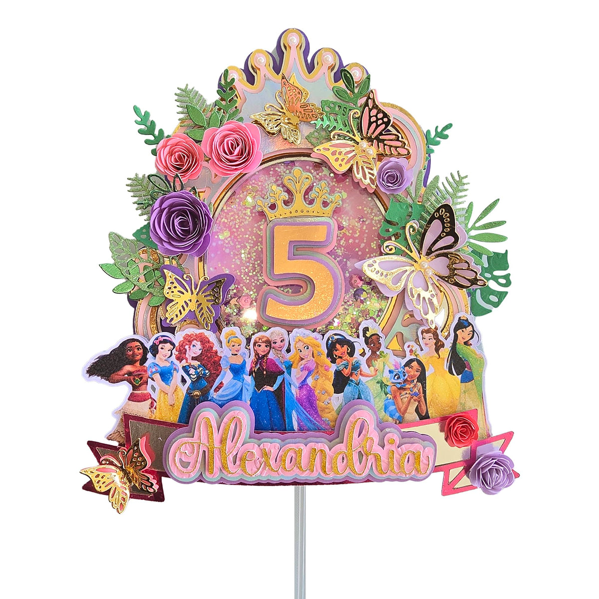 Adornos para tartas personalizados con dibujos animados de purpurina 3D para cumpleaños infantiles