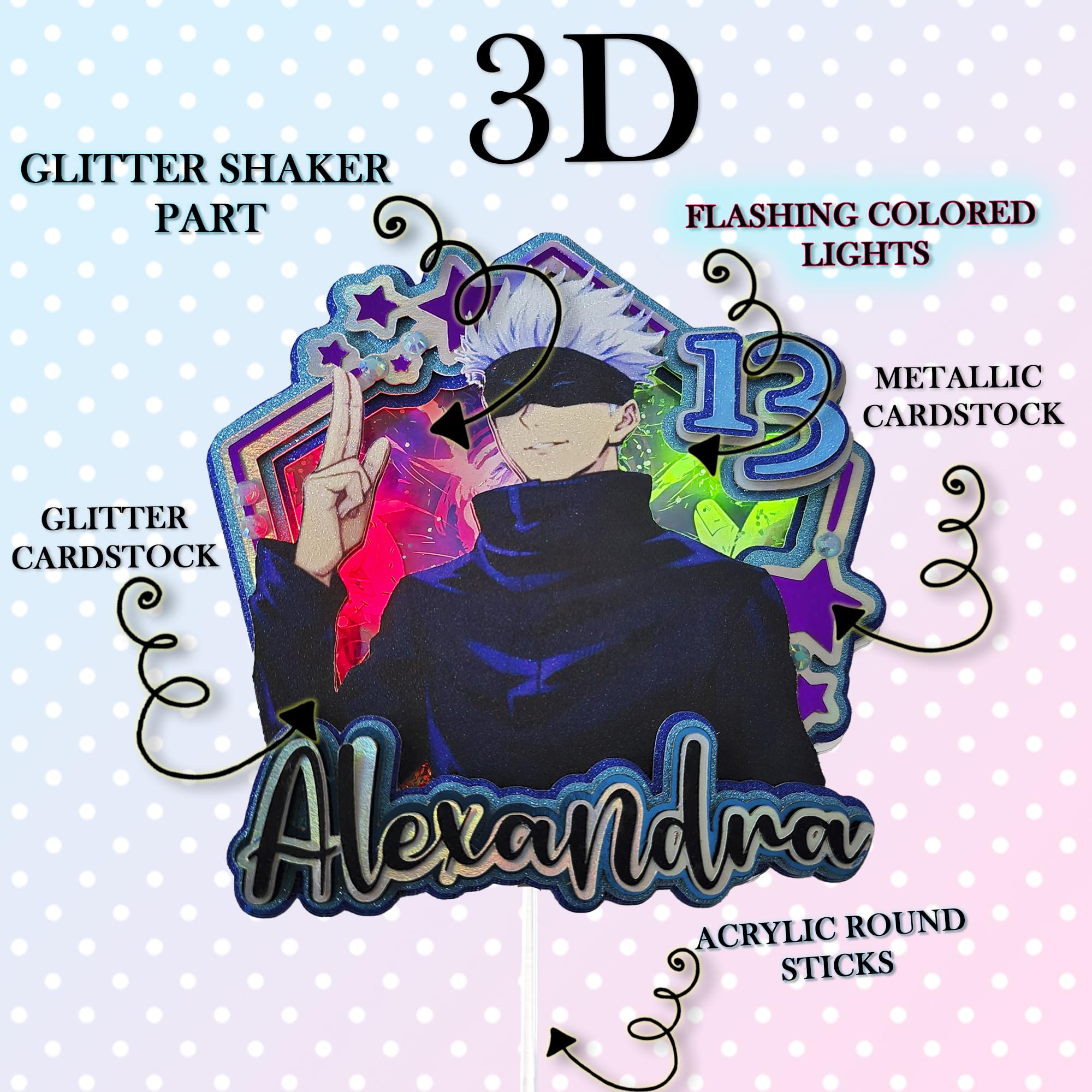 Personalized 3D Glitter Cartoon Cake Toppers for Children's Birthdays
