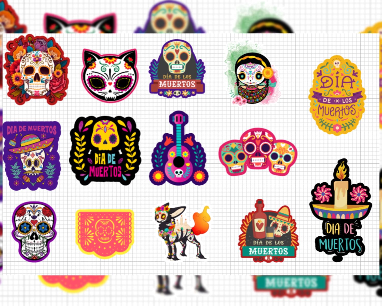 24 Pcs Dia De Muertos Cupcake Toppers. 14 Designs Cupcake Toppers for Cake Decorations. Dia De Muertos Party Supplies.