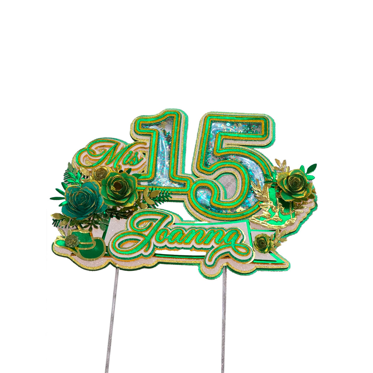 Adornos para tartas personalizados con dibujos animados de purpurina 3D para cumpleaños infantiles