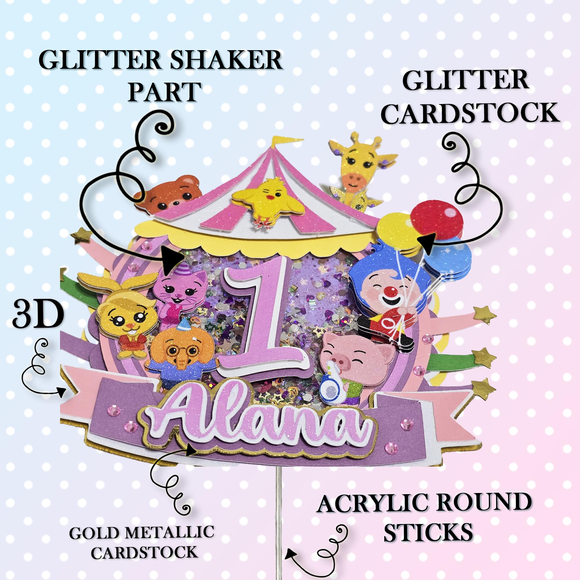 Personalized 3D Glitter Cartoon Cake Toppers for Children's Birthdays