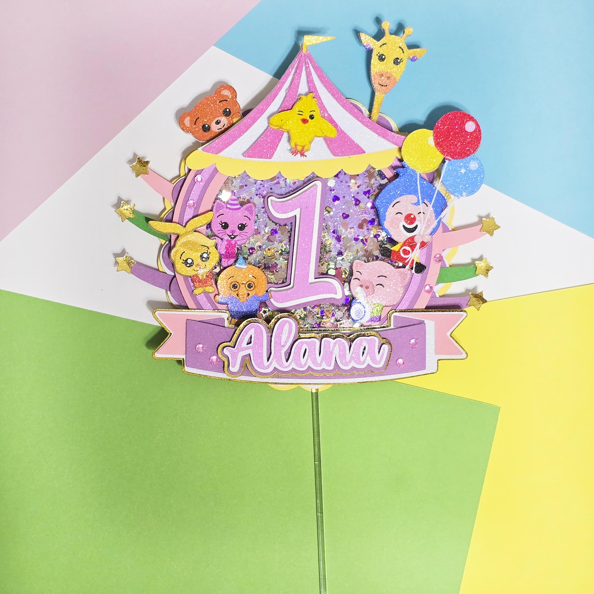 Personalized 3D Glitter Cartoon Cake Toppers for Children's Birthdays