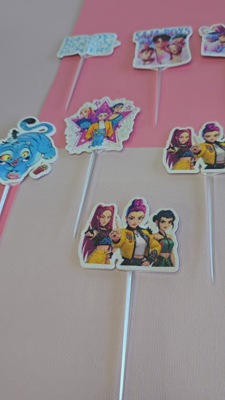 12-24 Pcs Glitter Cupcake Toppers. 12 Design k pop Cupcake Toppers. Food Decoration, Picks for Party Supplies
