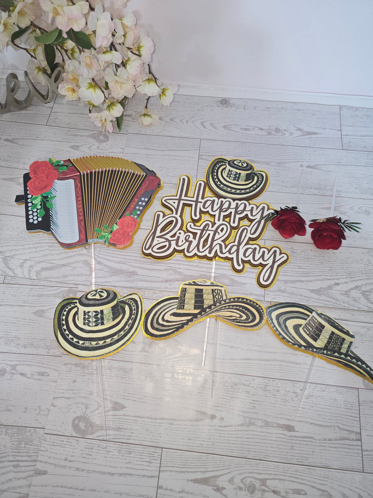 Personalized 3D Glitter Cake Topper Set – Sombrero Bolteao | Colombia & Venezuela Theme